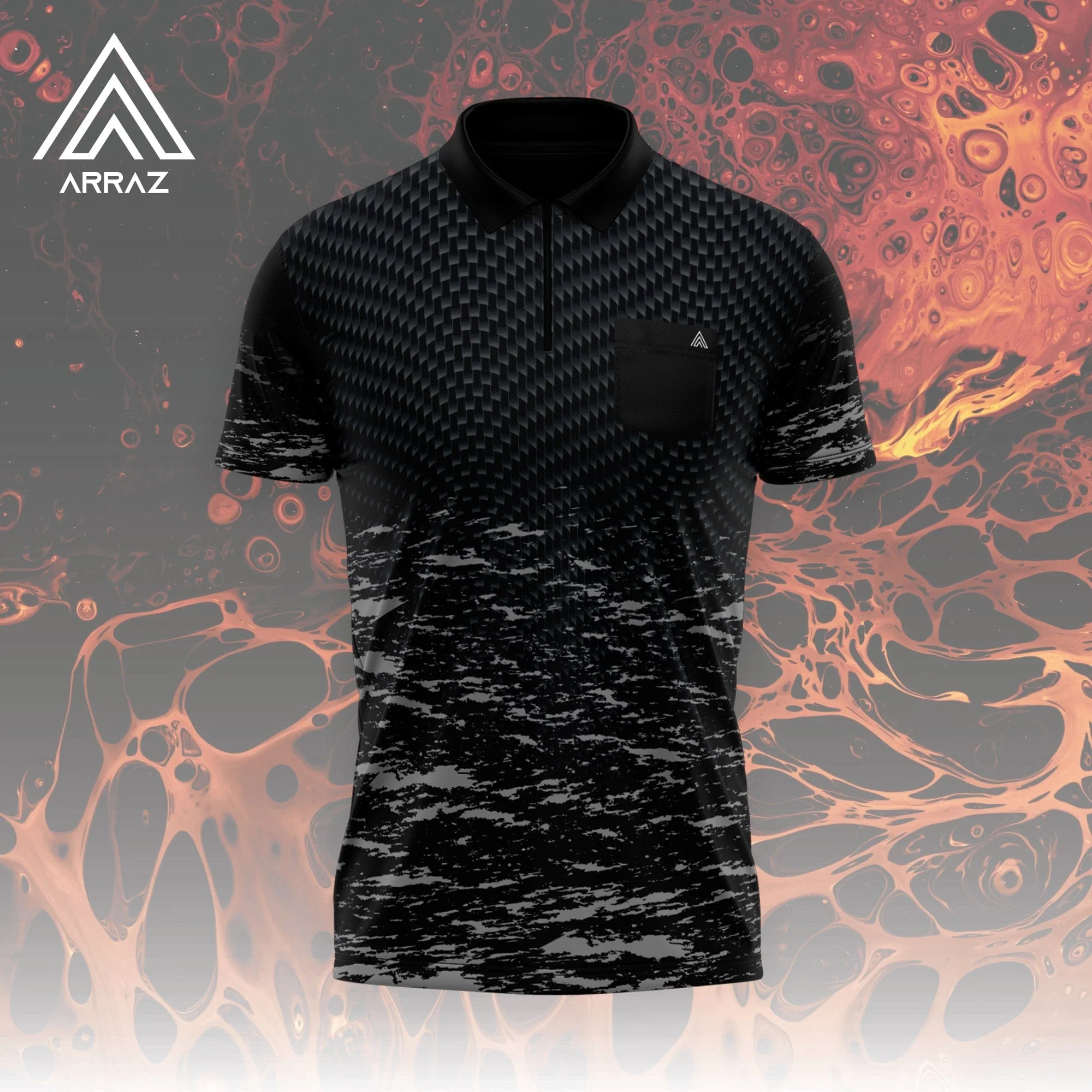 Arraz Lava Dart Shirt - with Pocket - Black & Grey - Image 6
