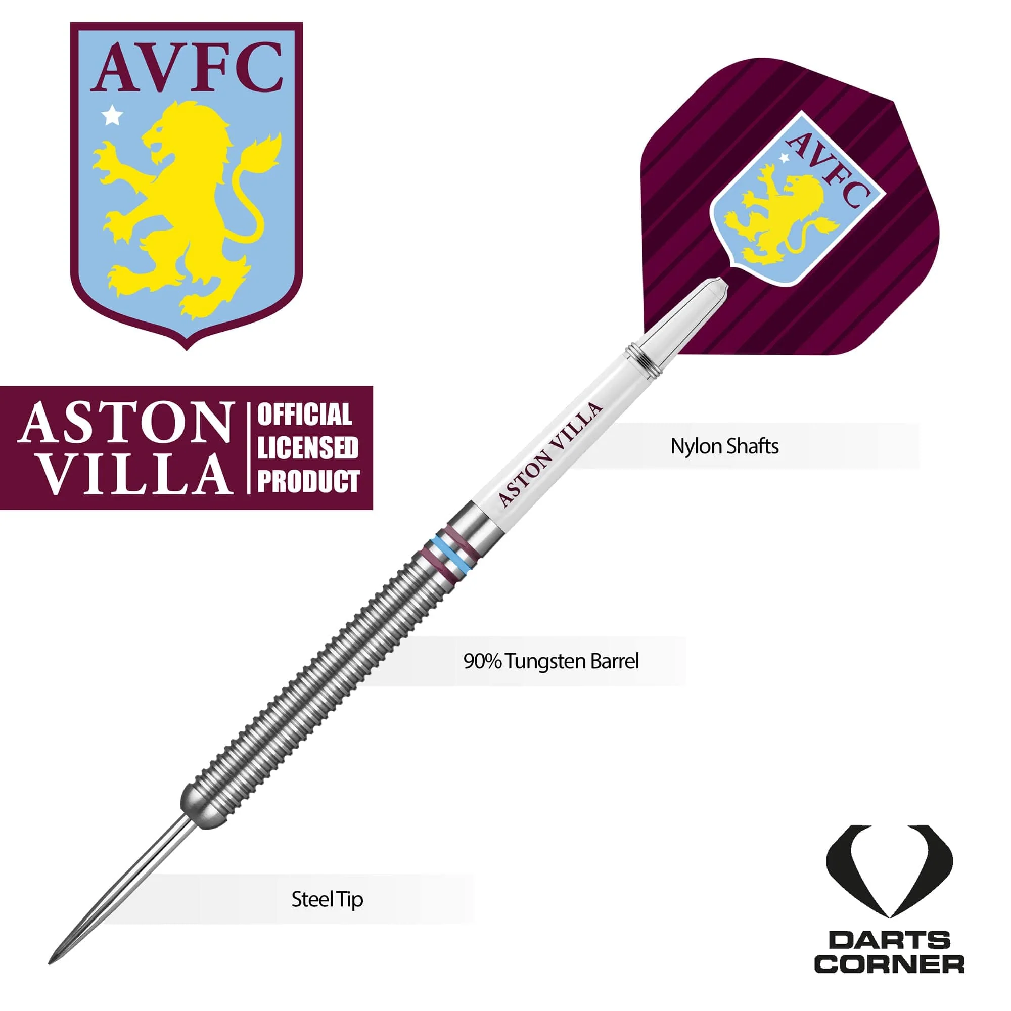 Aston Villa FC Darts - Steel Tip Tungsten - Official Licensed - AVFC - 24g - Image 3