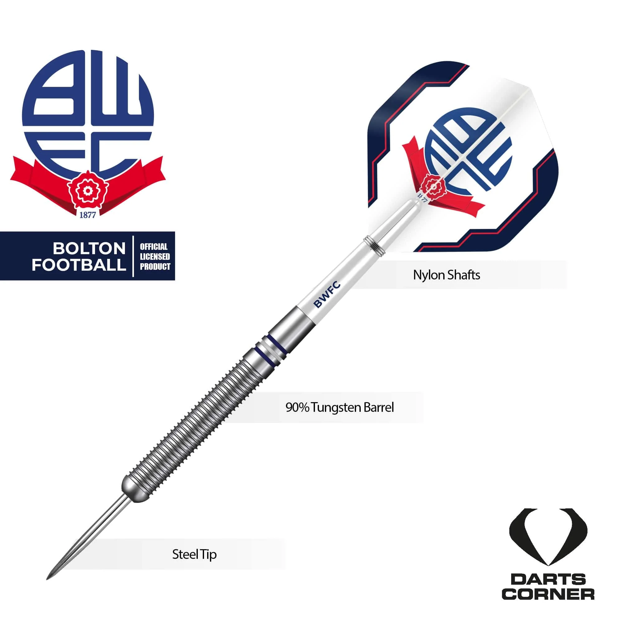 Bolton Wanderers Darts - Steel Tip Tungsten - Official Licensed - BWFC - 24g - Image 3
