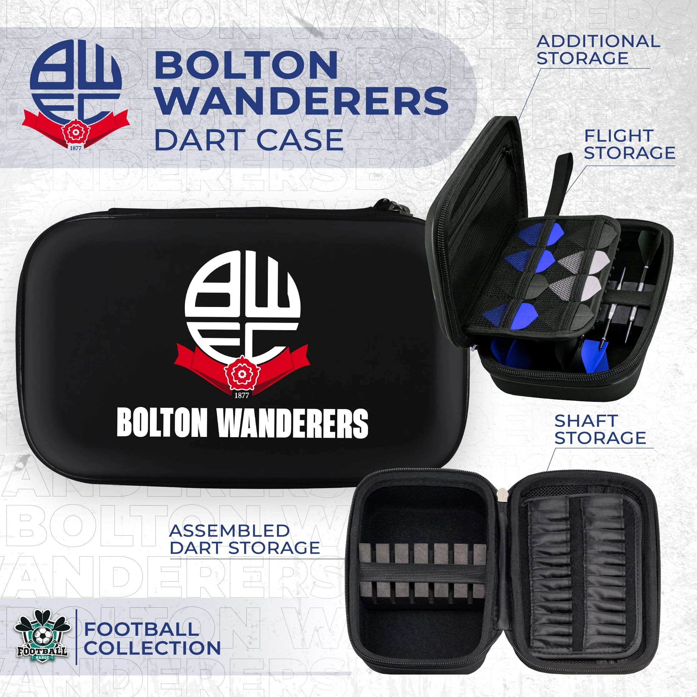 Bolton Wanderers Large Darts Case - Black - BWFC - W1 - Club Logo with Name - Image 2