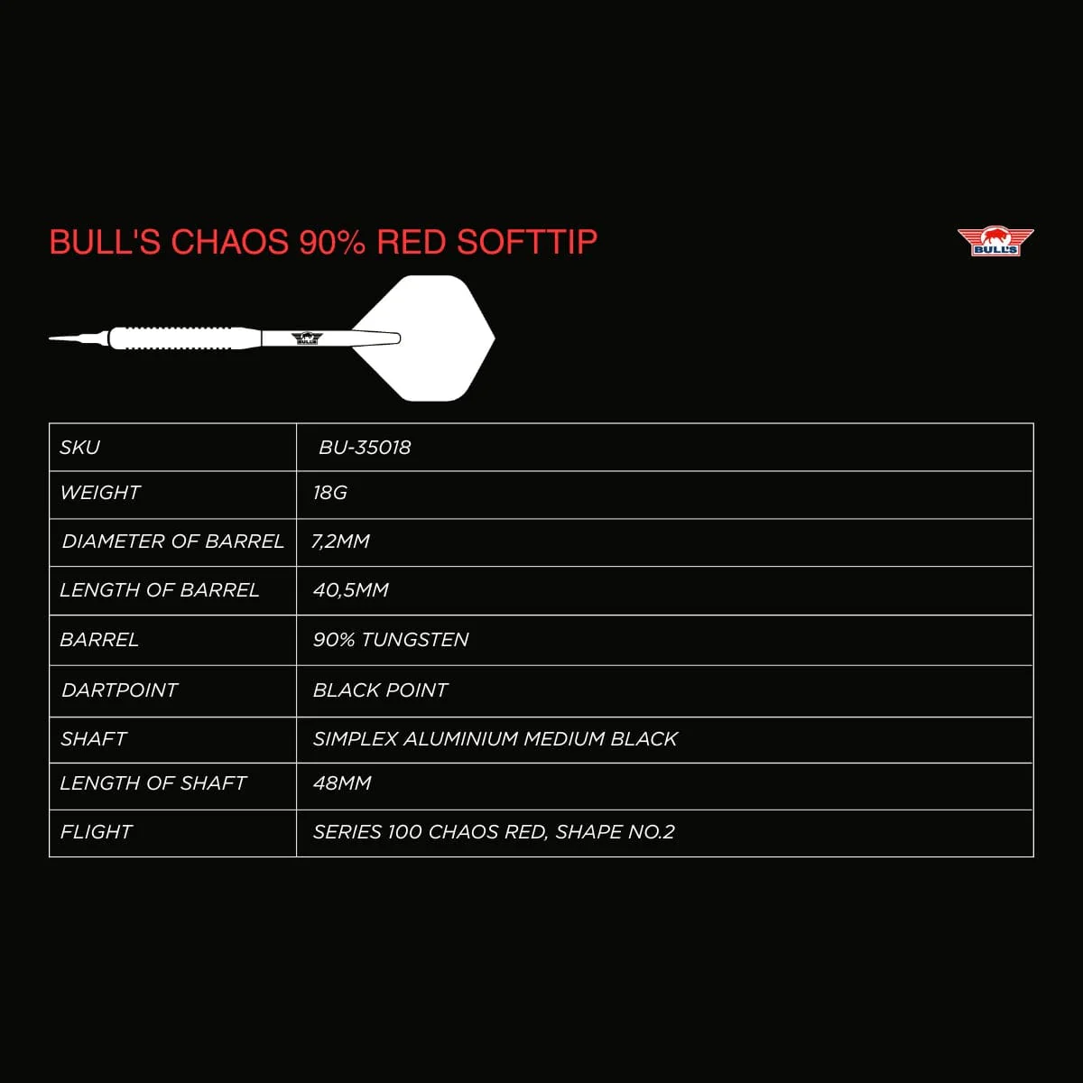 Bulls Chaos Darts - Soft Tip - 90% Tungsten - Red - Image 4