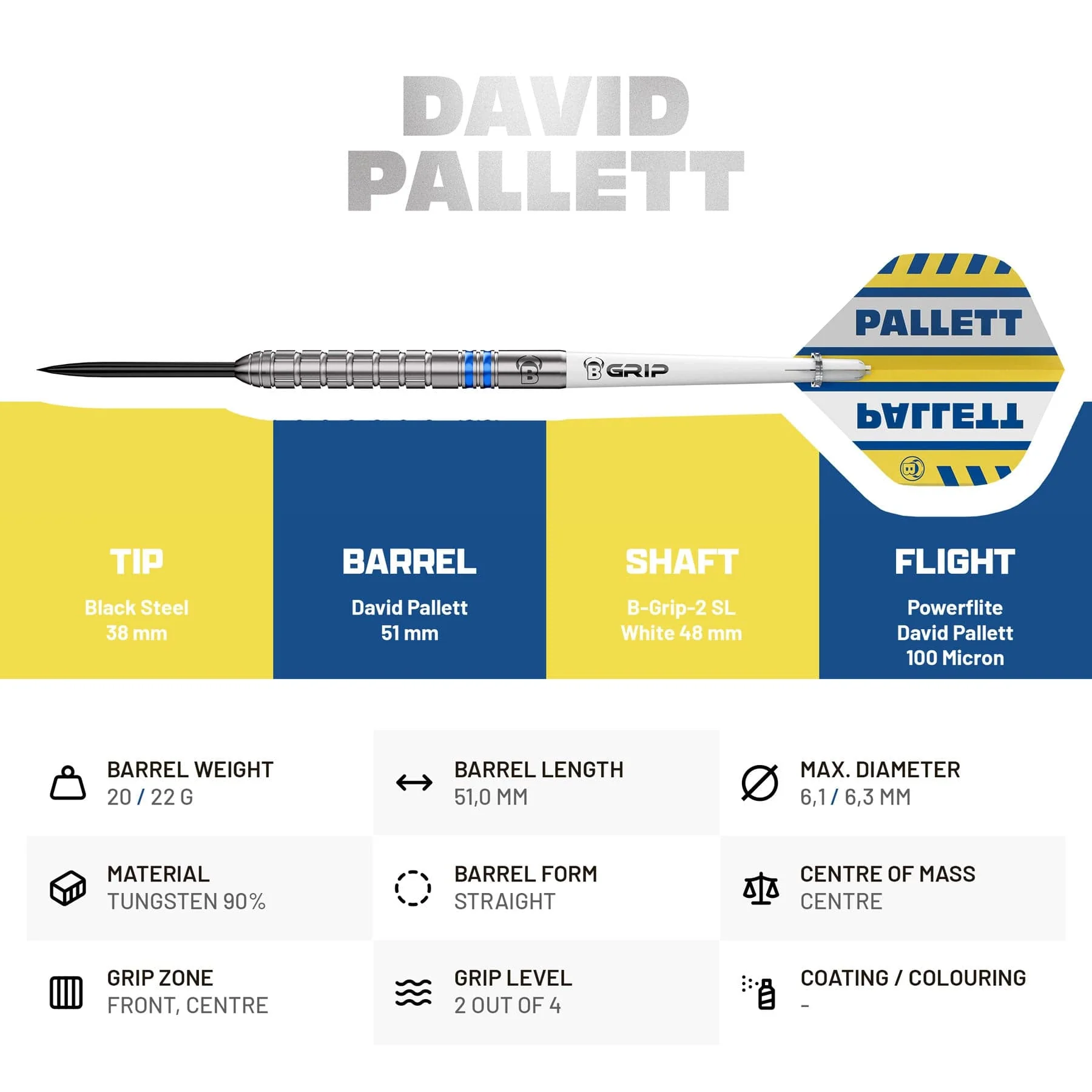 BULL'S David Pallett Darts - Steel Tip - 90% Tungsten - Image 4