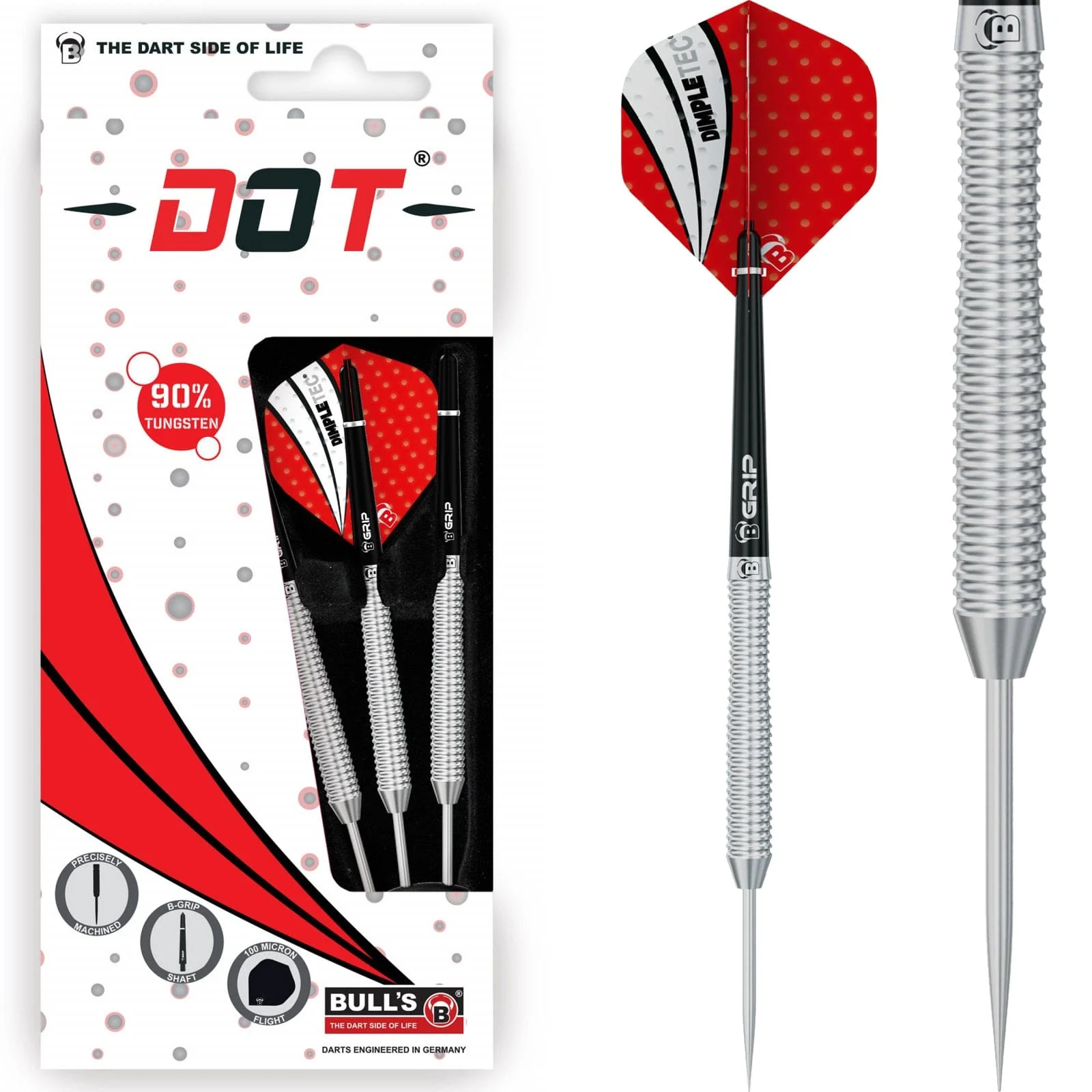 BULL'S Dot D2 Darts - Steel Tip - 90% Tungsten - Full Ring