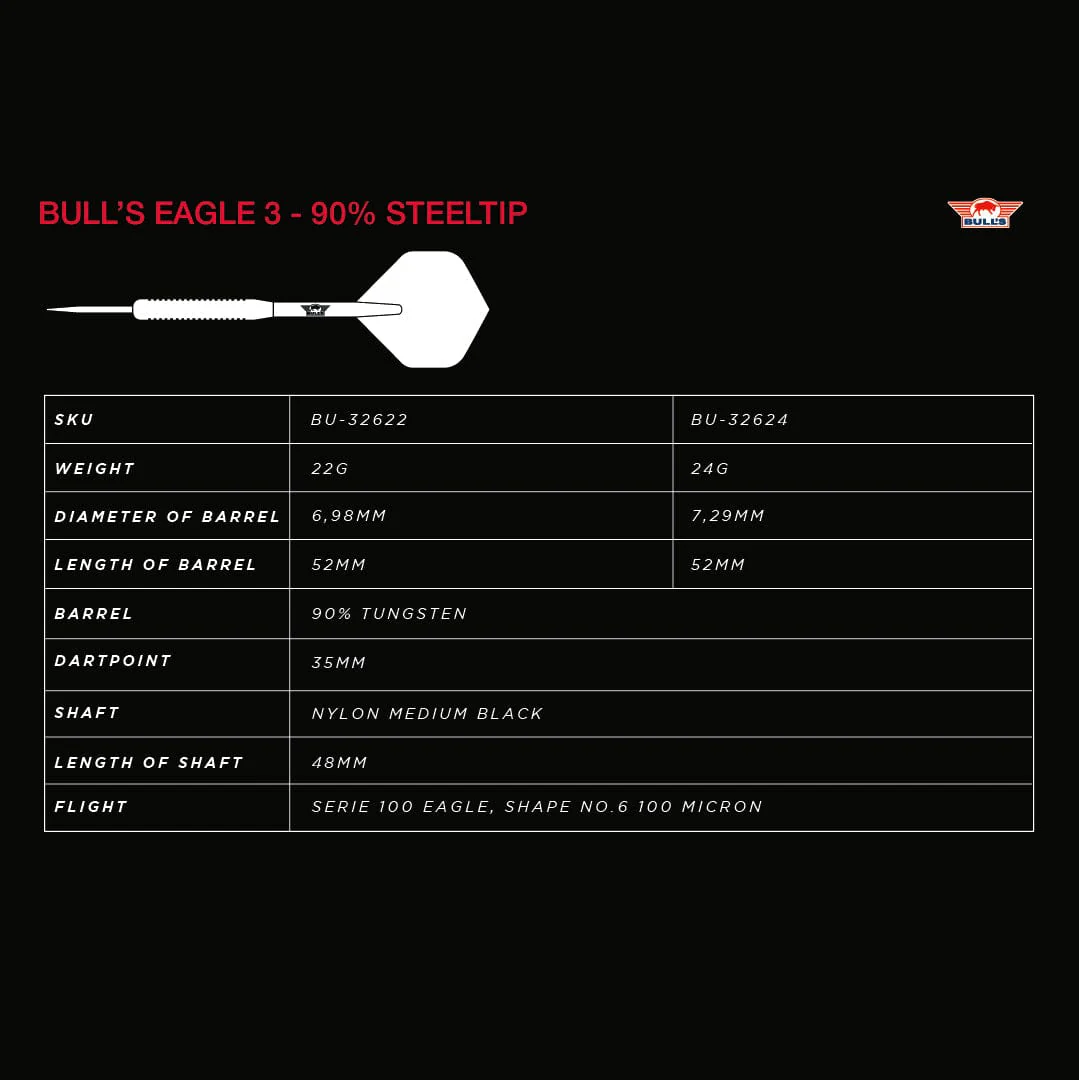 Bulls Eagle 3 Darts - Steel Tip - 90% Tungsten - Image 4