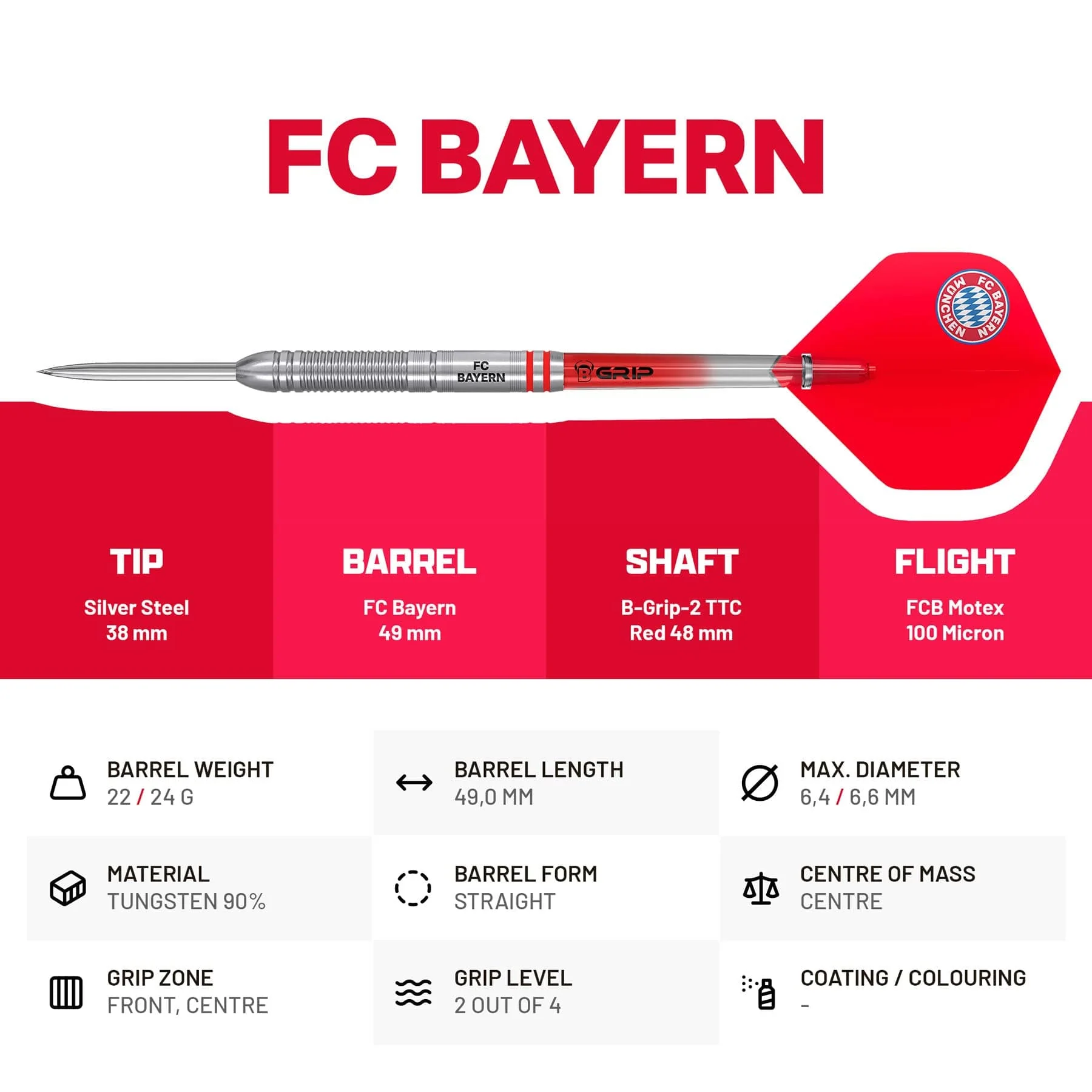 BULLS FC Bayern Darts - Steel Tip - 90% Tungsten - Image 3