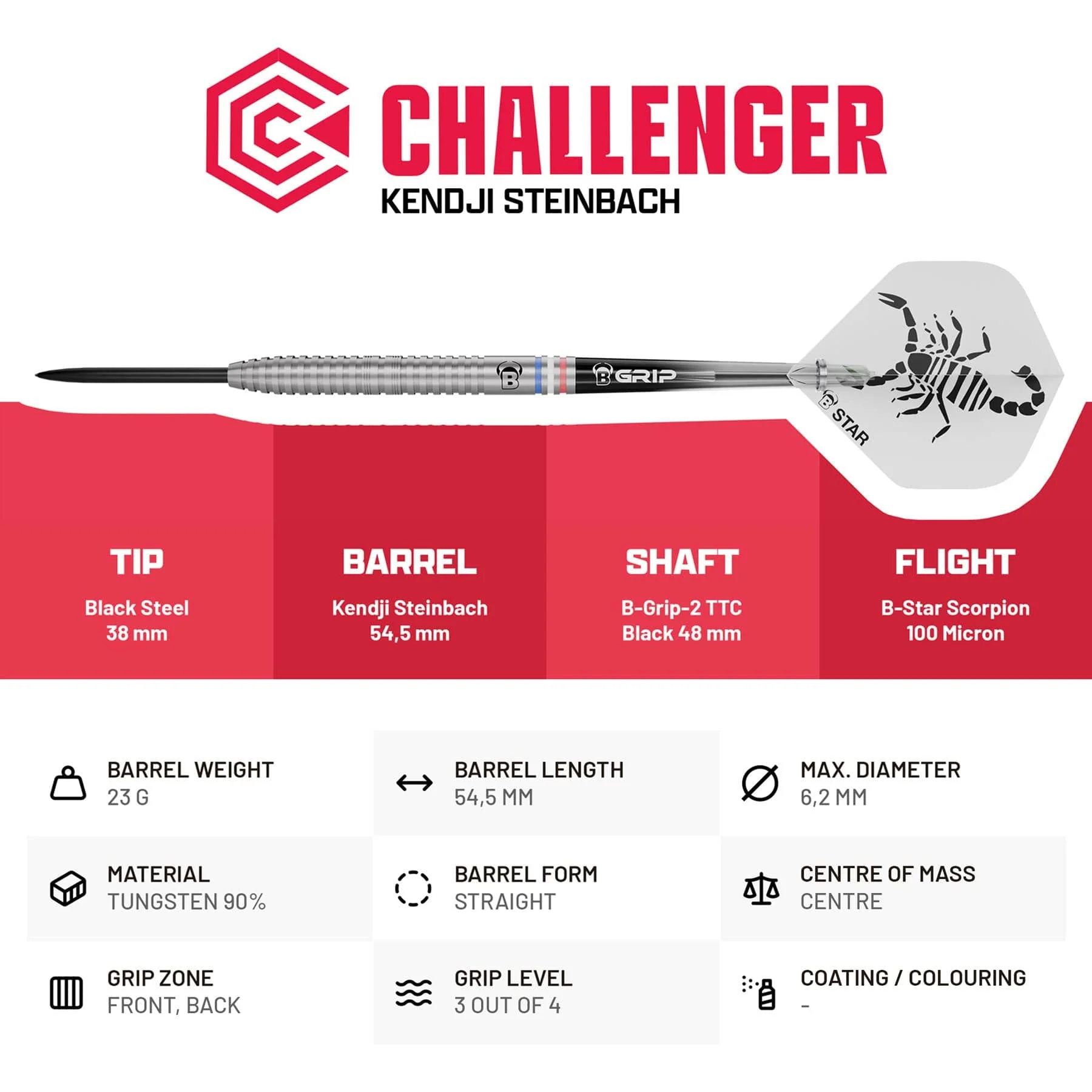 BULL'S Kendji Steinbach Darts - Steel Tip - 90% Tungsten - Image 3