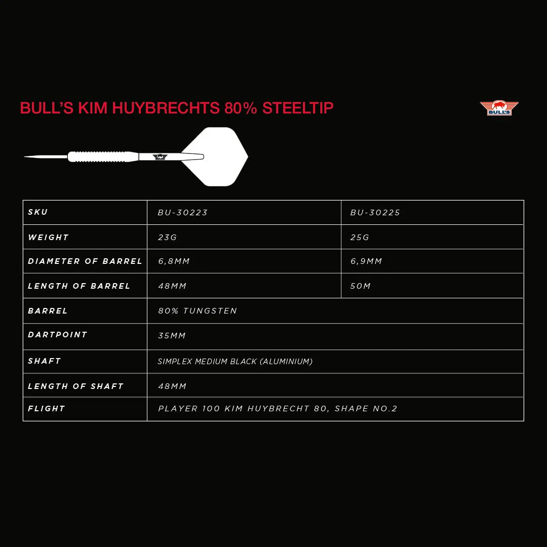 Bulls Kim Huybrechts Darts - Steel Tip - 80% Tungsten - Image 4