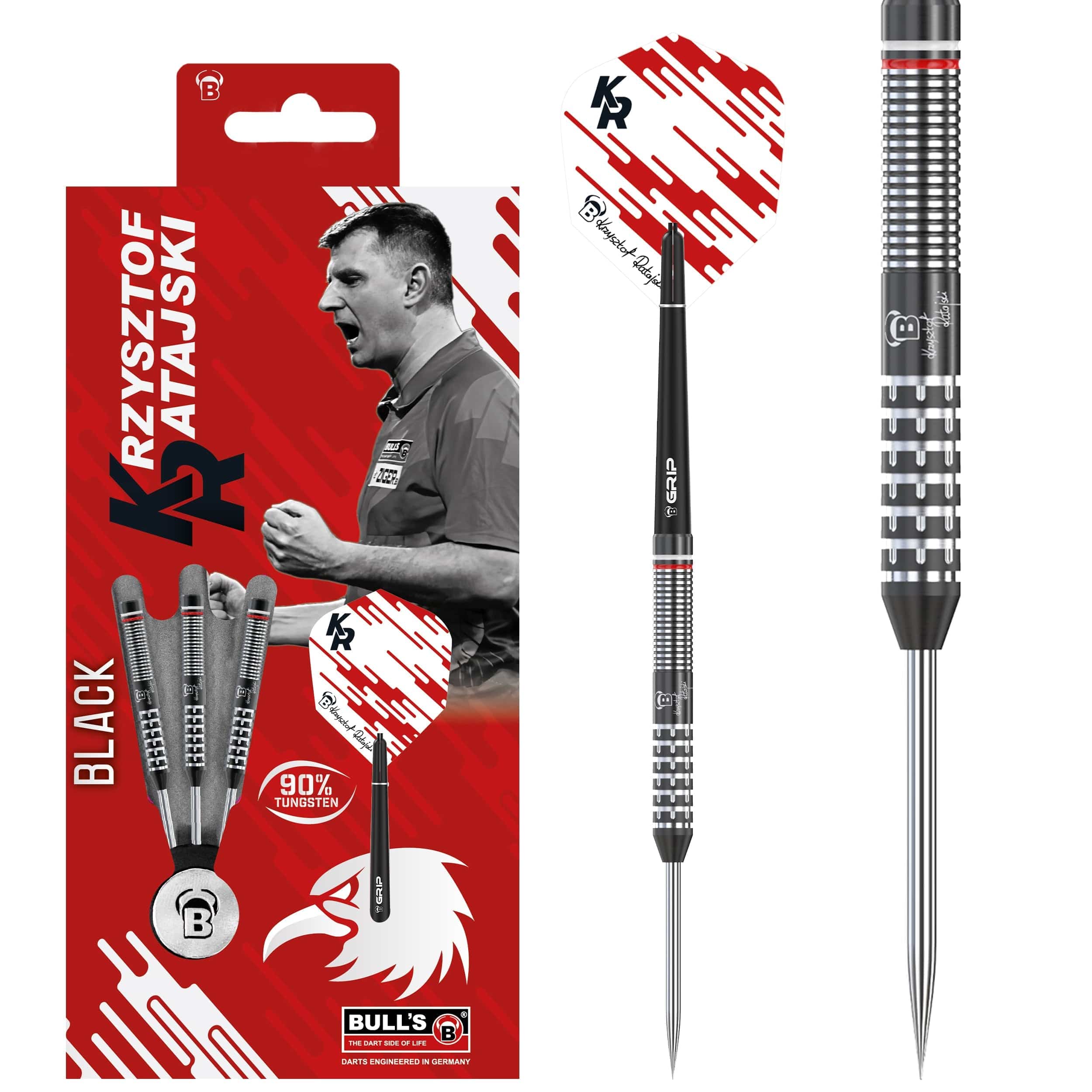 BULL'S Krysztof Ratajski Darts - Steel Tip - 90% Tungsten - Black