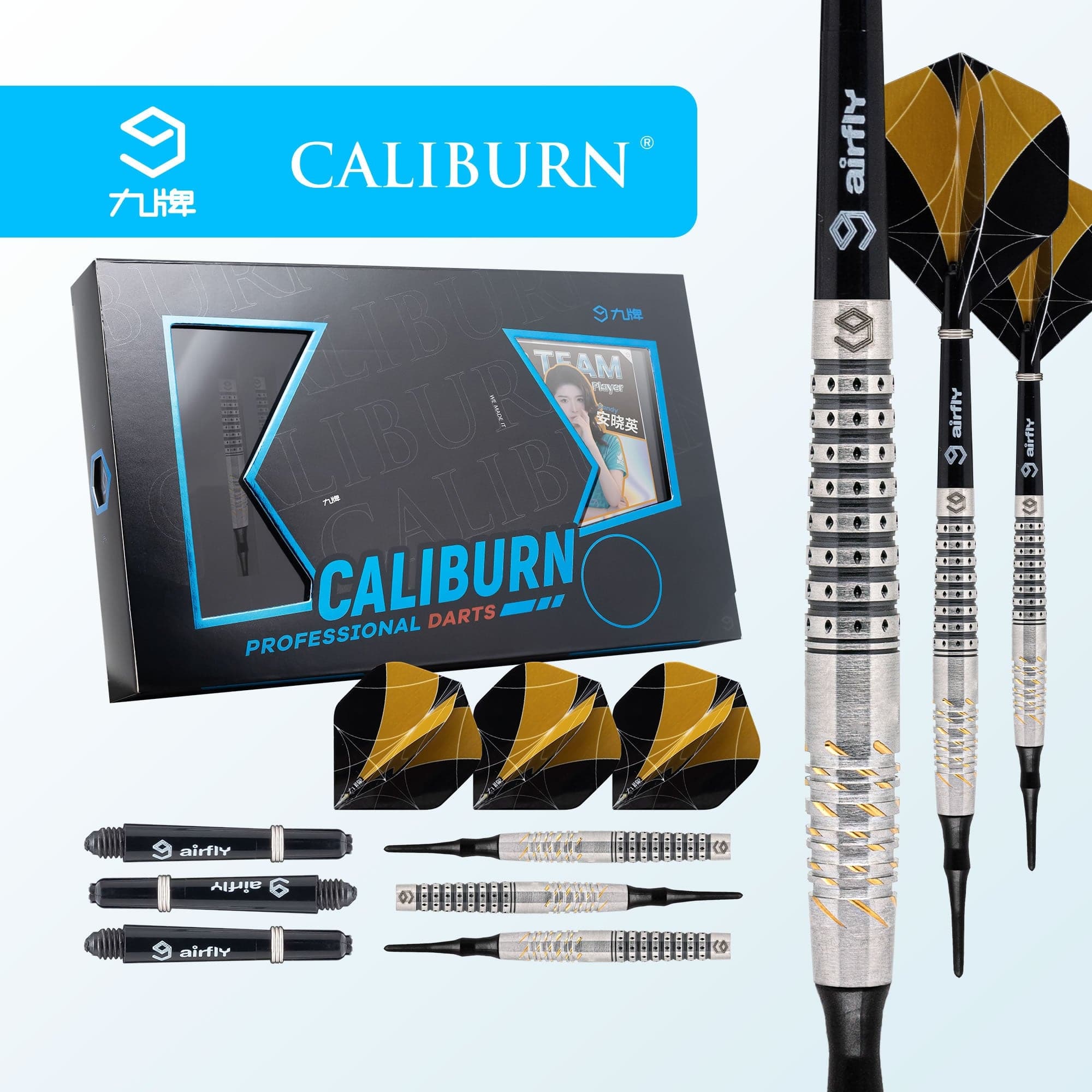 Caliburn Player Darts - Soft Tip - 90% - Silver & Gold - Han - Image 5