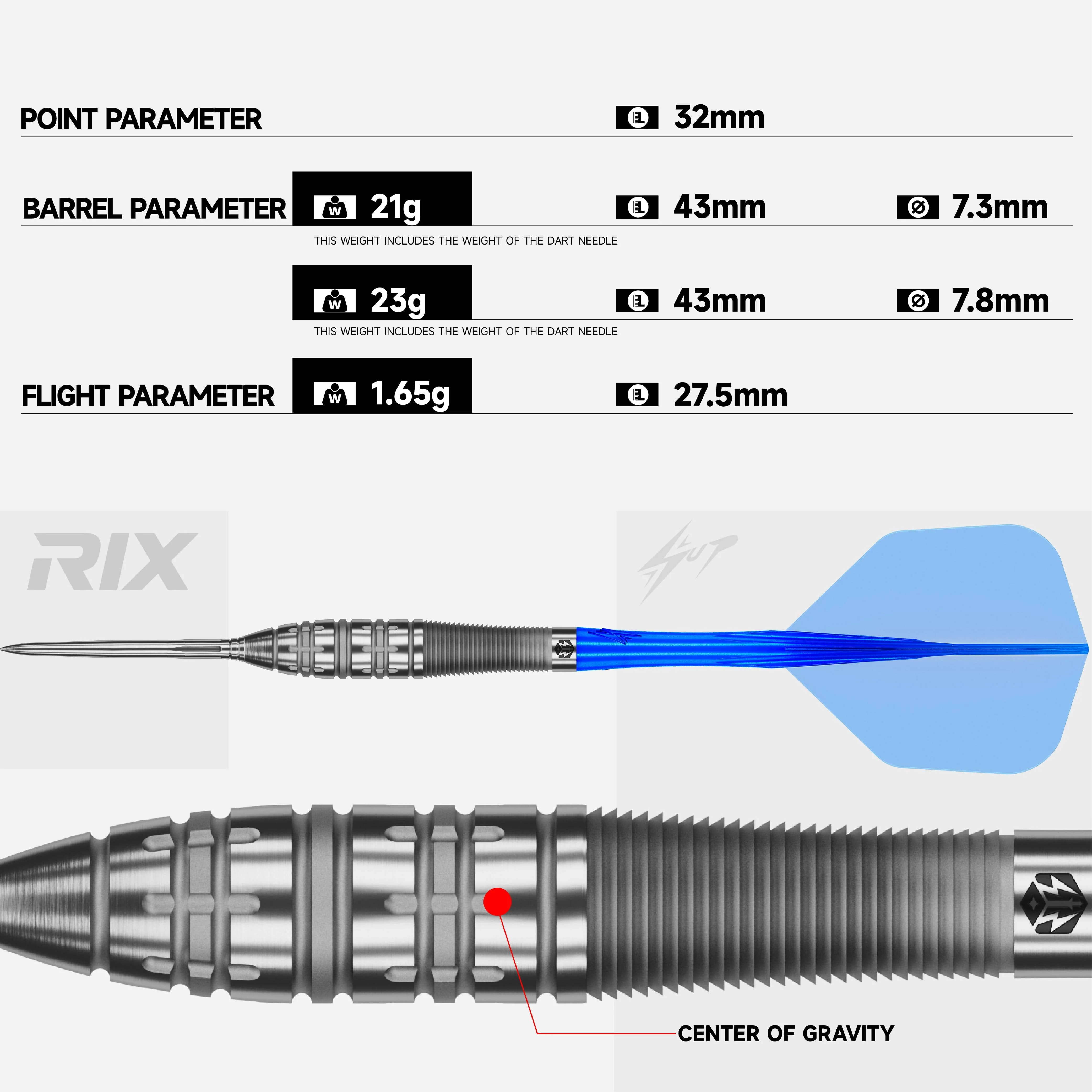 Caliburn Rix Darts - Steel Tip - 90% Tungsten - R5 - Image 2