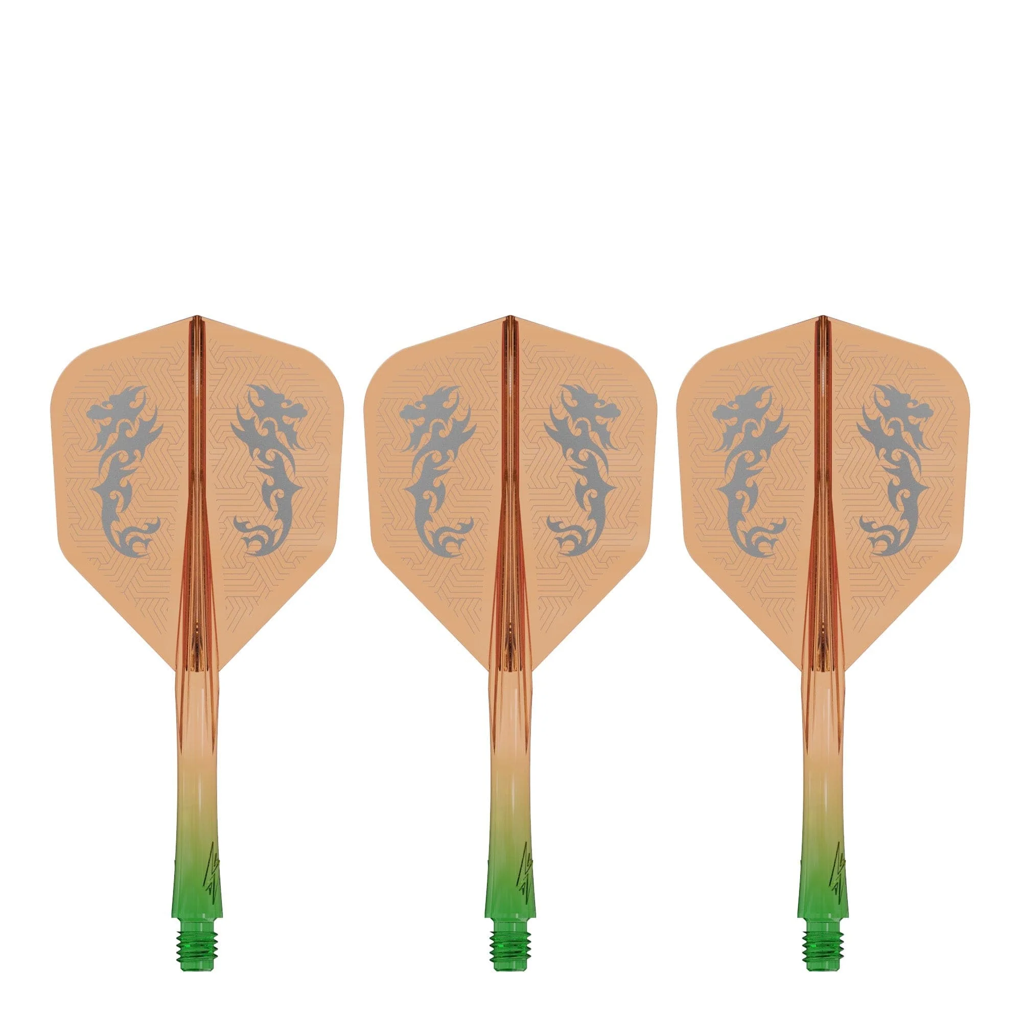 Caliburn SUP Flights - Moulded Shaft and Flight -  Standard No6 - Dragon - Green & Orange - Image 3