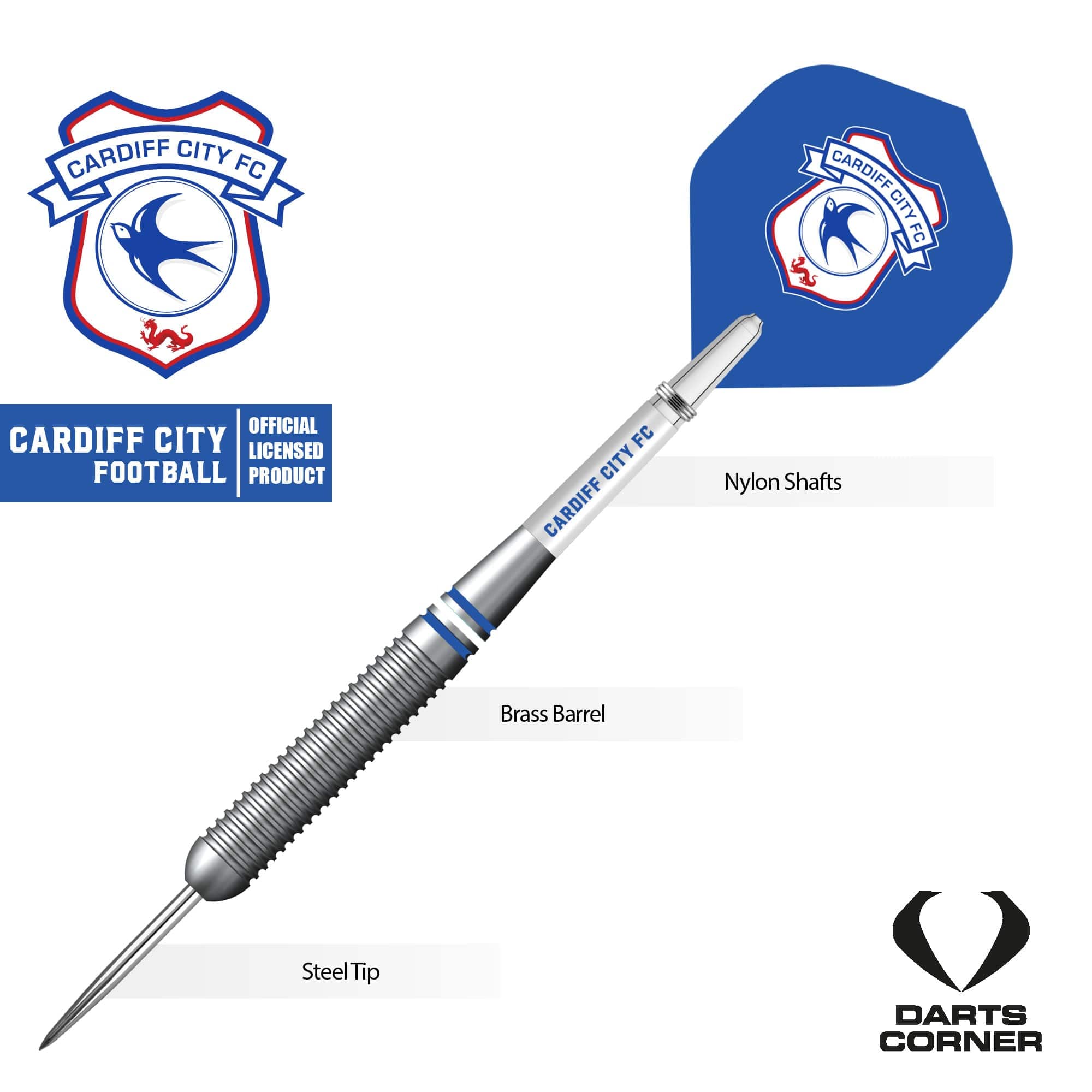 Cardiff City FC - Official Licensed - Steel Tip Darts - Brass - 22g - Image 3