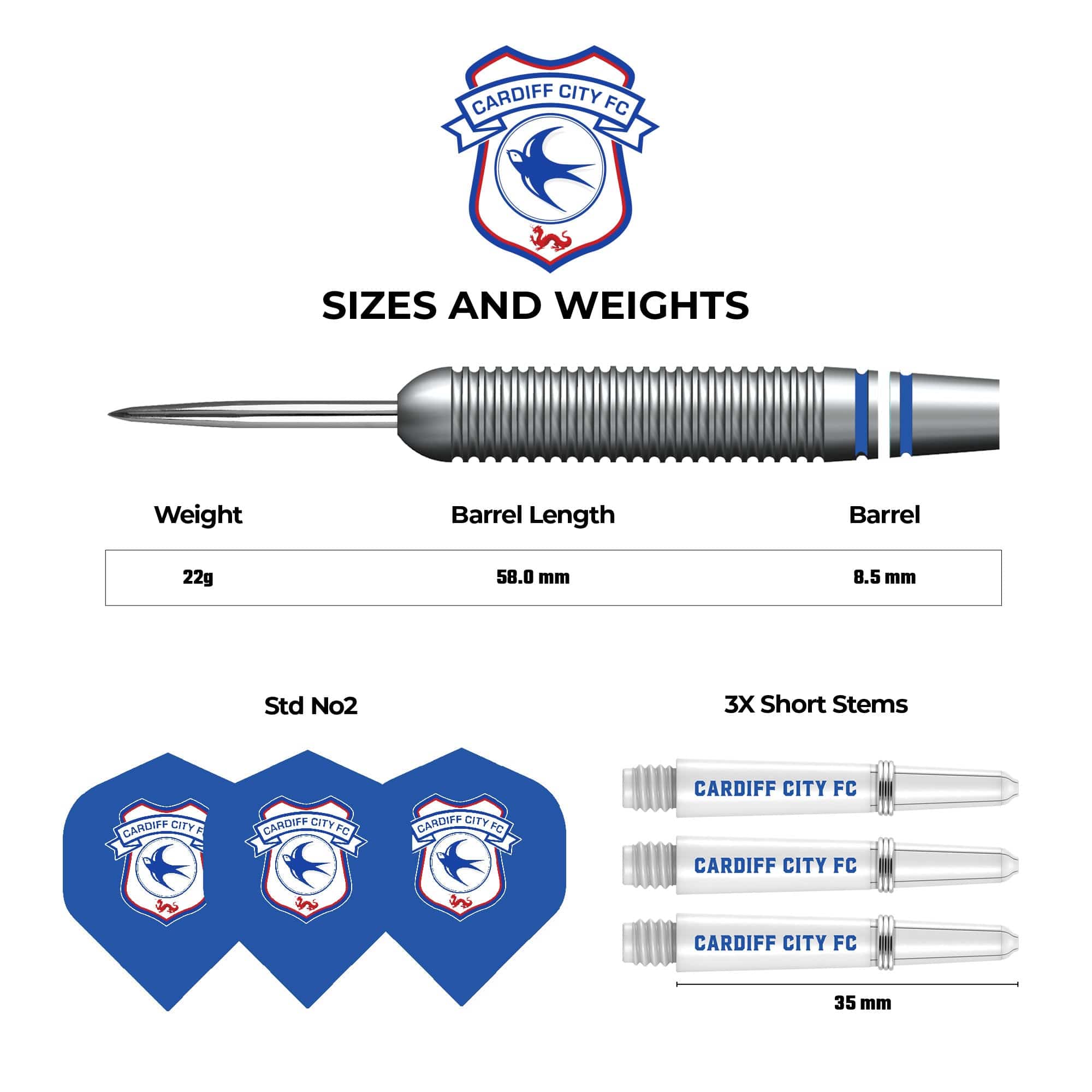 Cardiff City FC - Official Licensed - Steel Tip Darts - Brass - 22g - Image 4