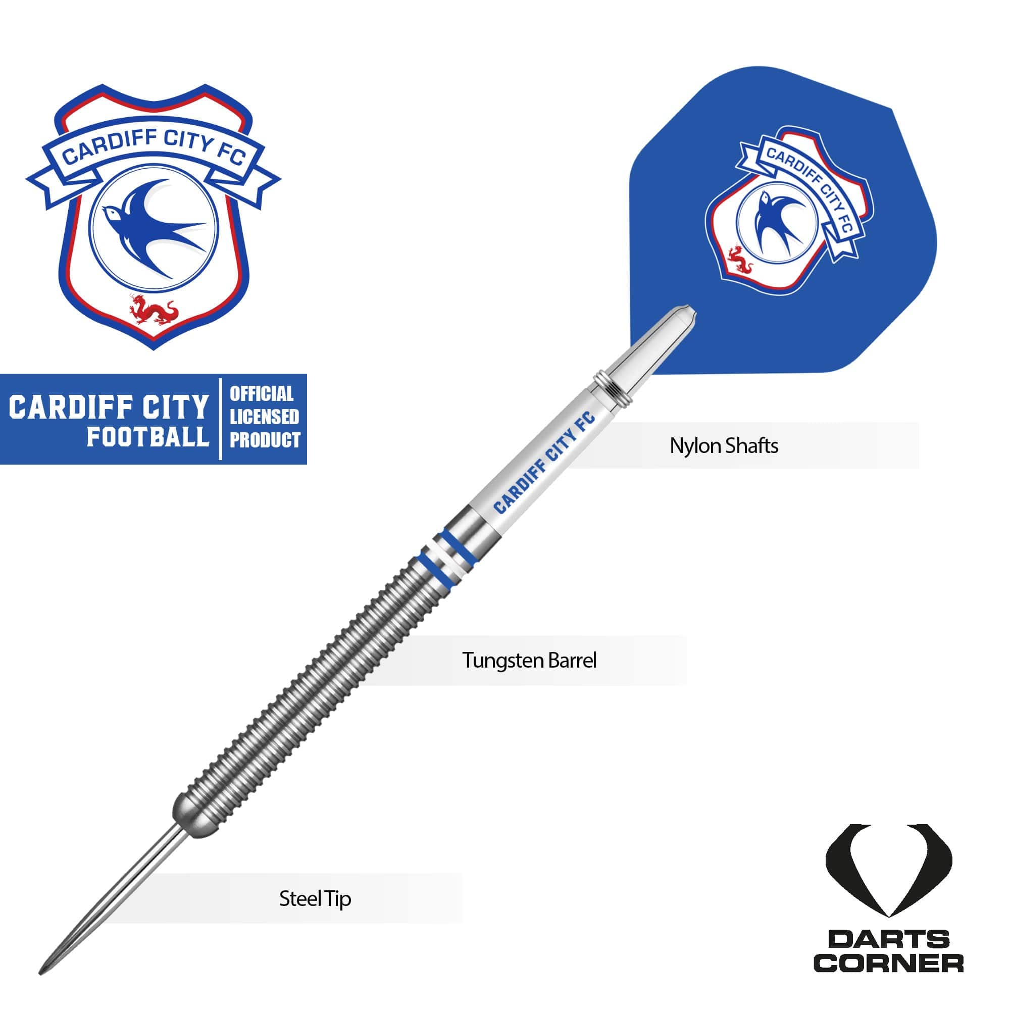 Cardiff City FC - Official Licensed - Steel Tip Darts - Tungsten - 24g - Image 3