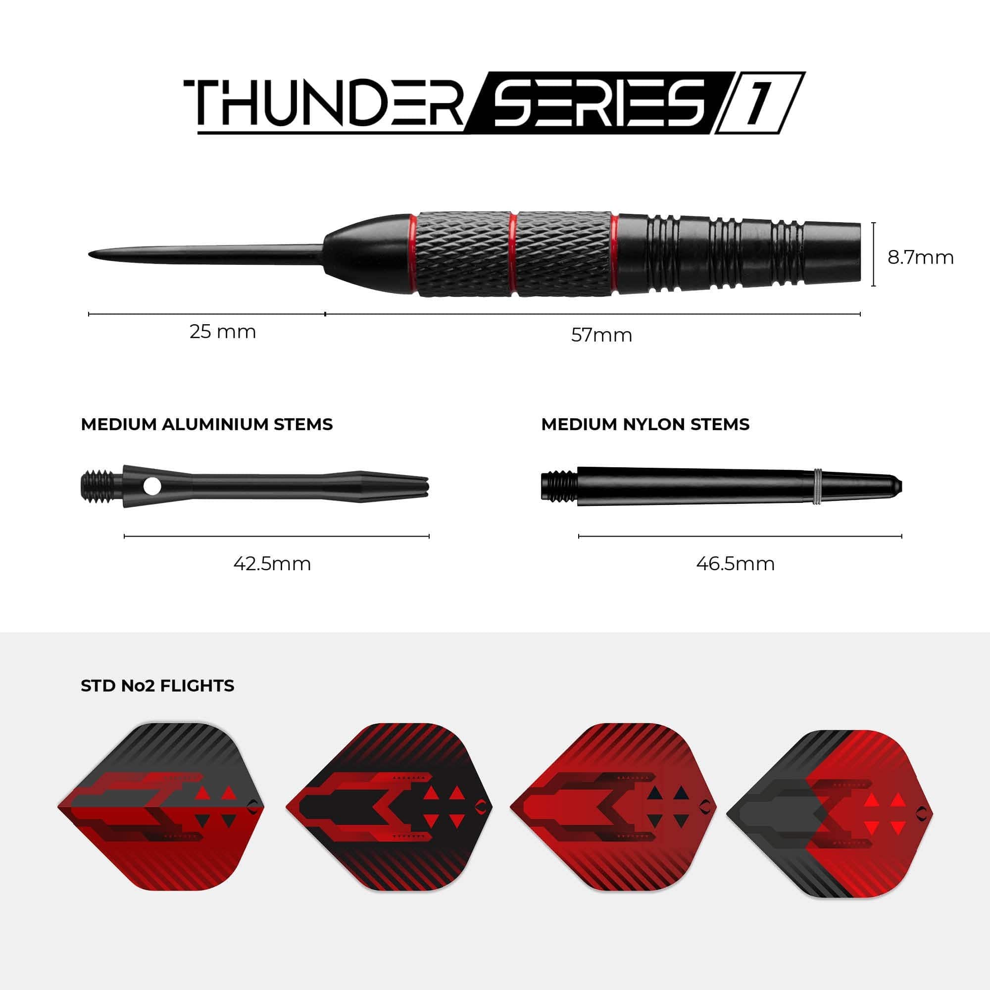 Darts Corner - Thunder Series 1 - Steel Tip Brass - 2 Sets Darts - M1 - Black & Red - 22g - Image 3