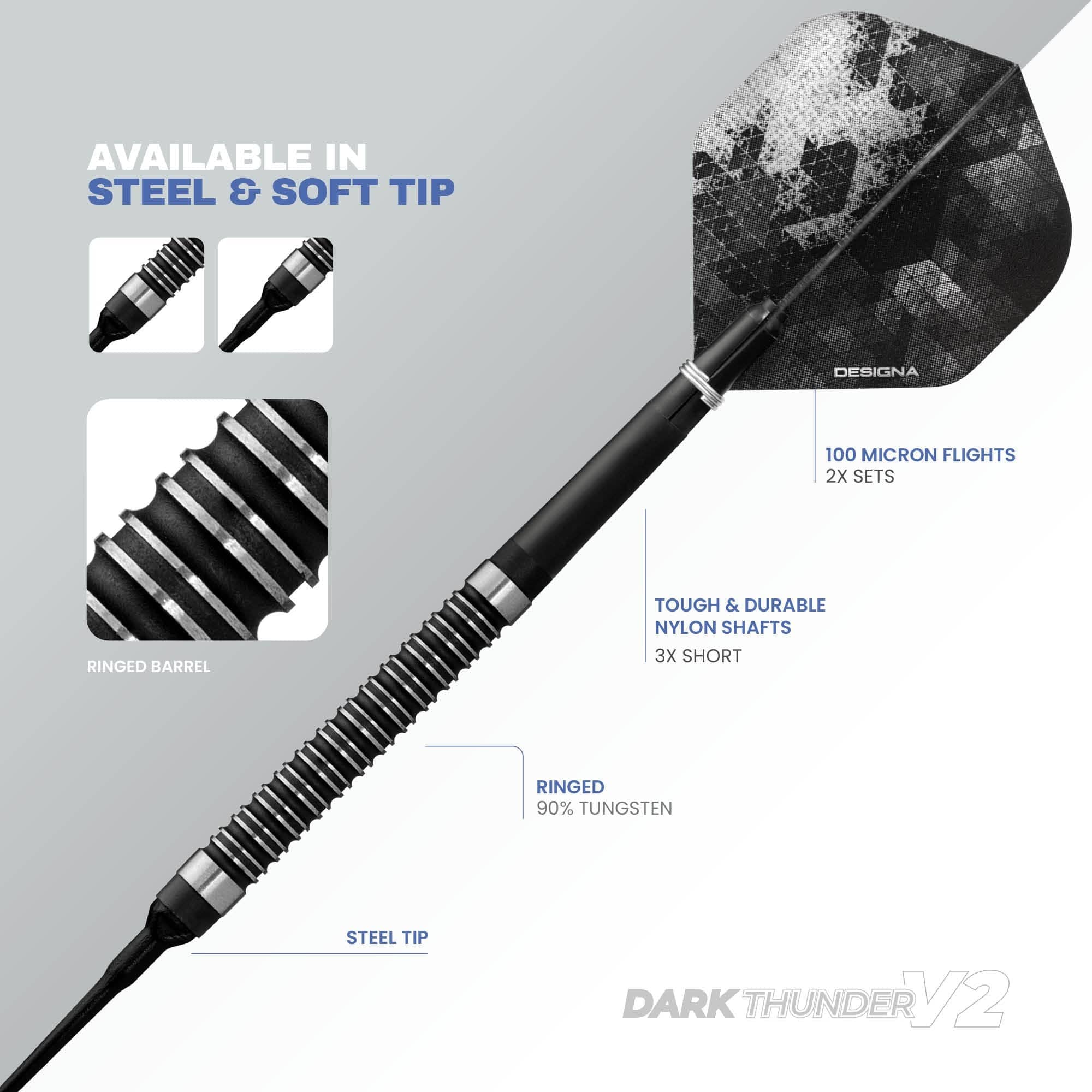 Designa Dark Thunder V2 Darts - Soft Tip - Black - Image 3