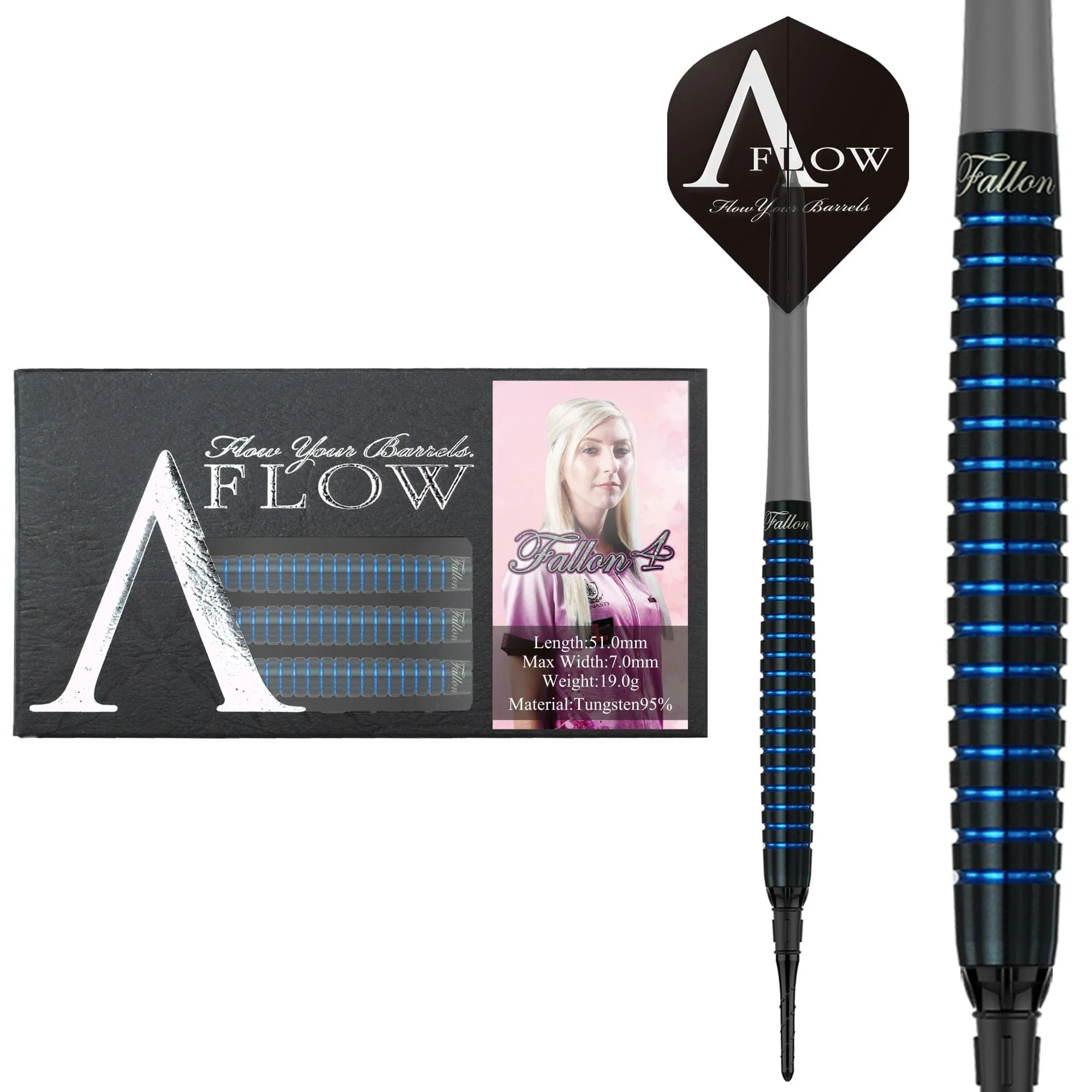 Dynasty - A Flow - Soft Tip Darts - Black Line - Fallon Sherrock - Blue Ring - Fallon 4 - 19g - Image 2