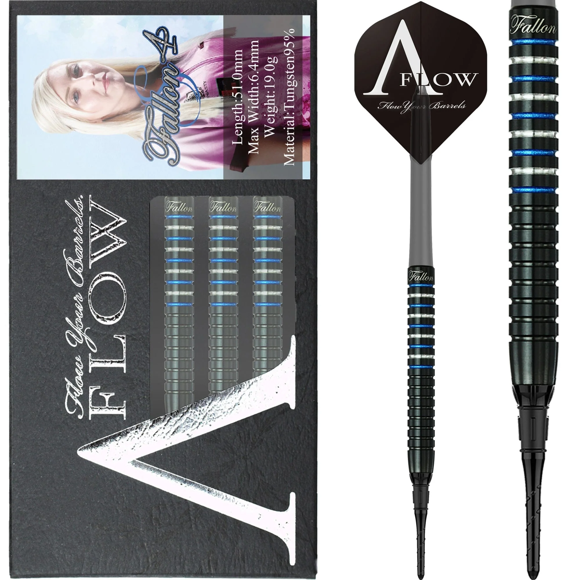 *Dynasty - A Flow - Soft Tip Darts - Black Line - Fallon Sherrock - Blue Ring - Fallon 4S - 19g