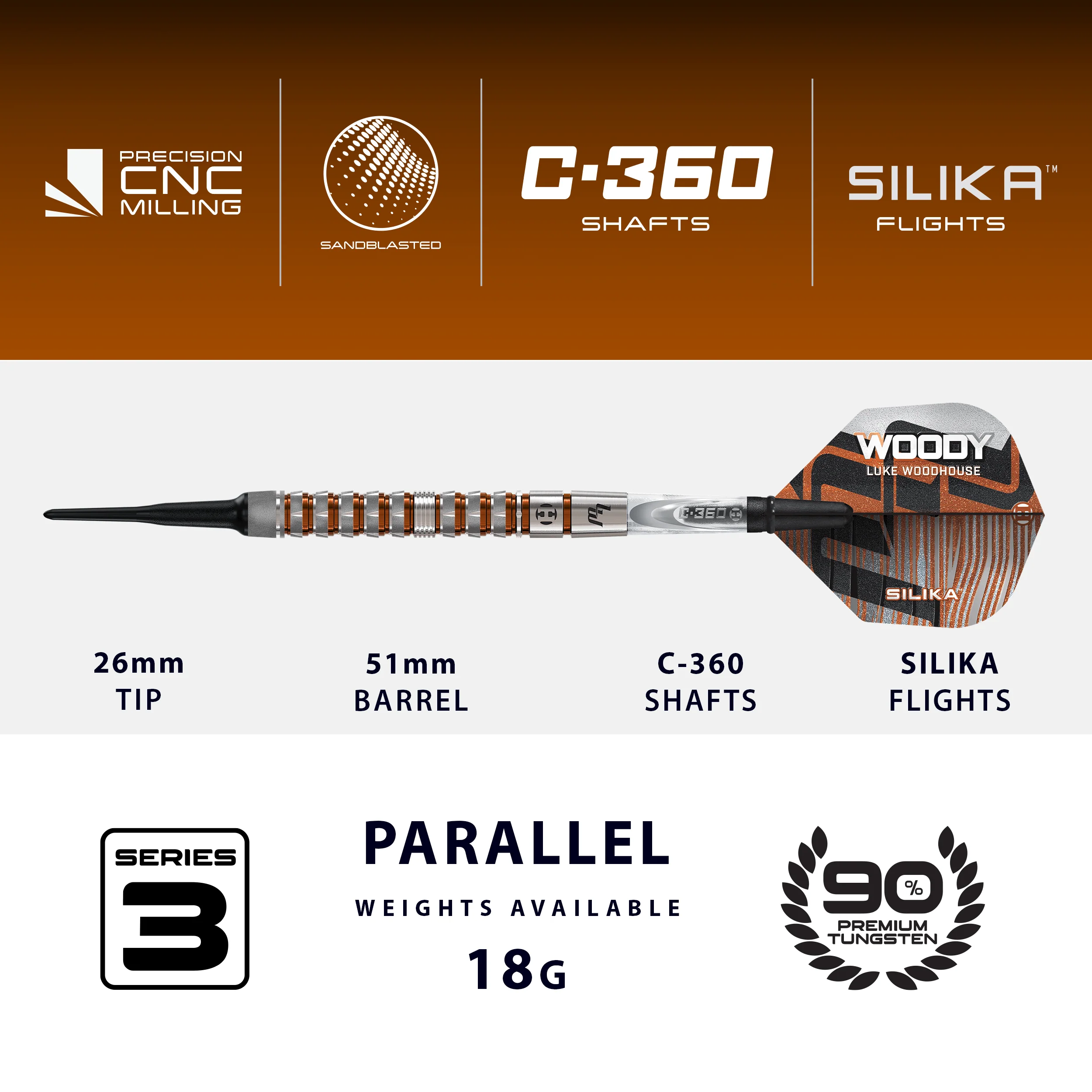 *Harrows Luke Woodhouse Darts - Soft Tip - 90% Tungsten - Series 3 - Image 3