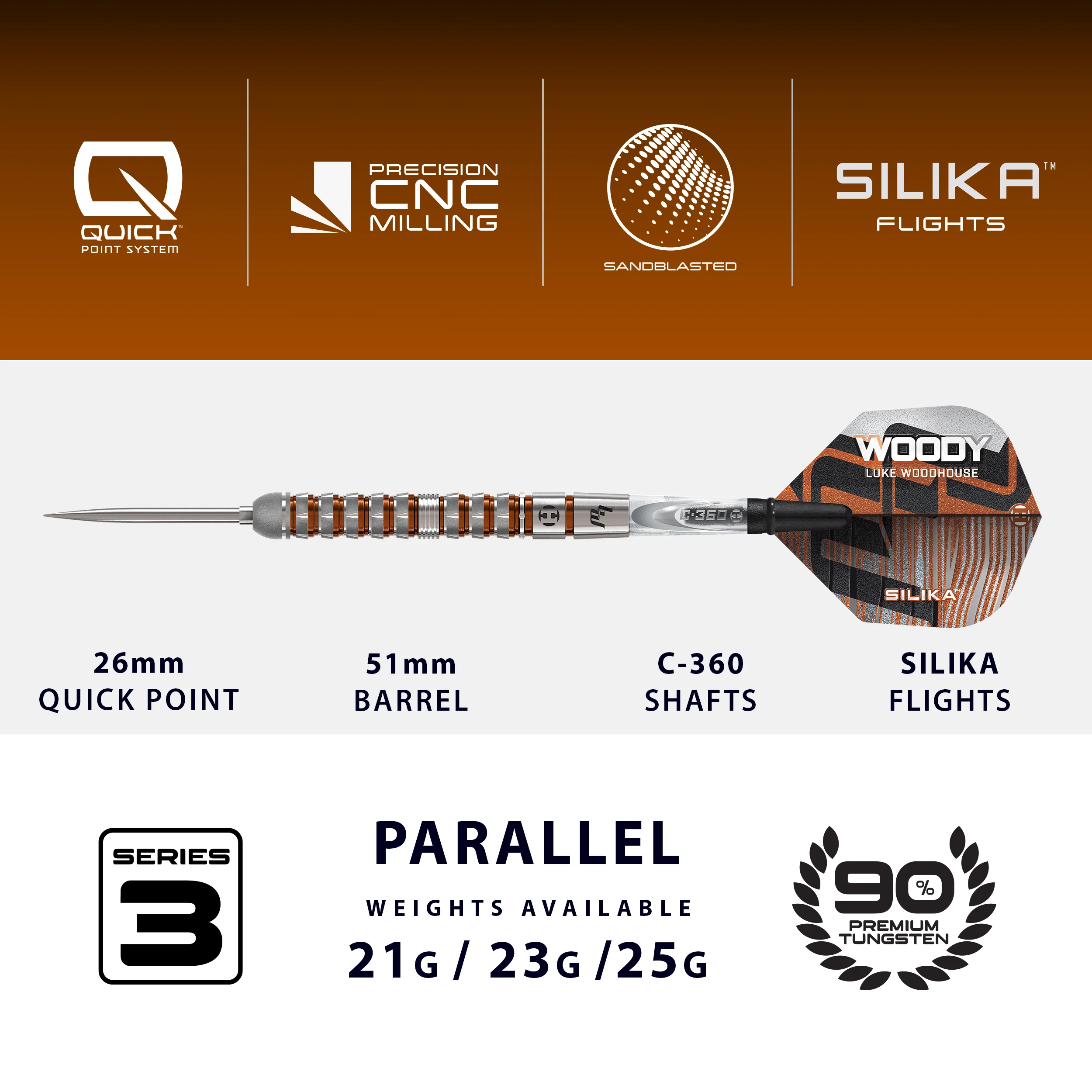 Harrows Luke Woodhouse Darts - Steel Tip - 90% Tungsten - Series 3 - Image 4
