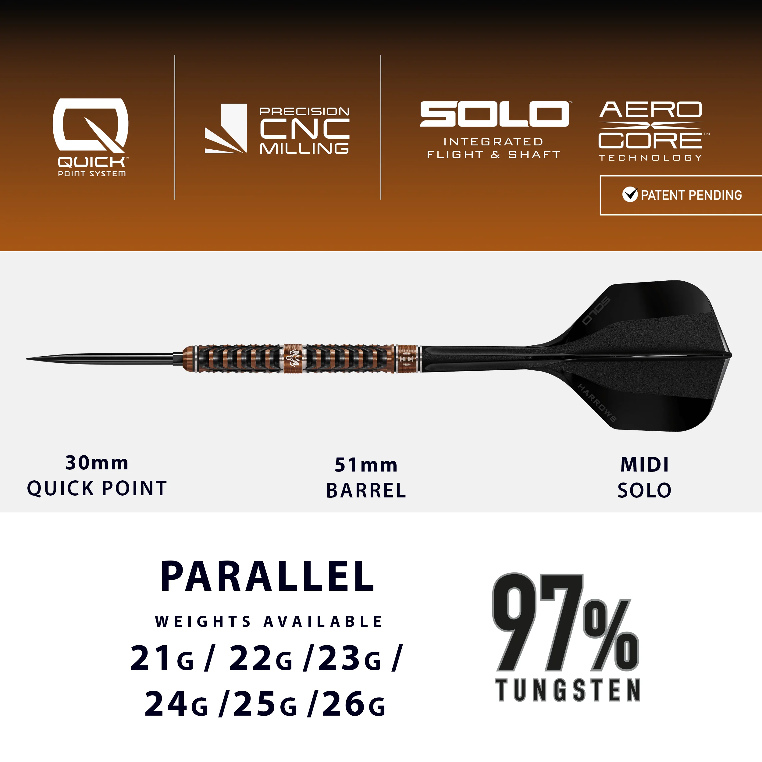 Harrows Wolfram Trinity Darts - Steel Tip - 97% Tungsten - Image 4