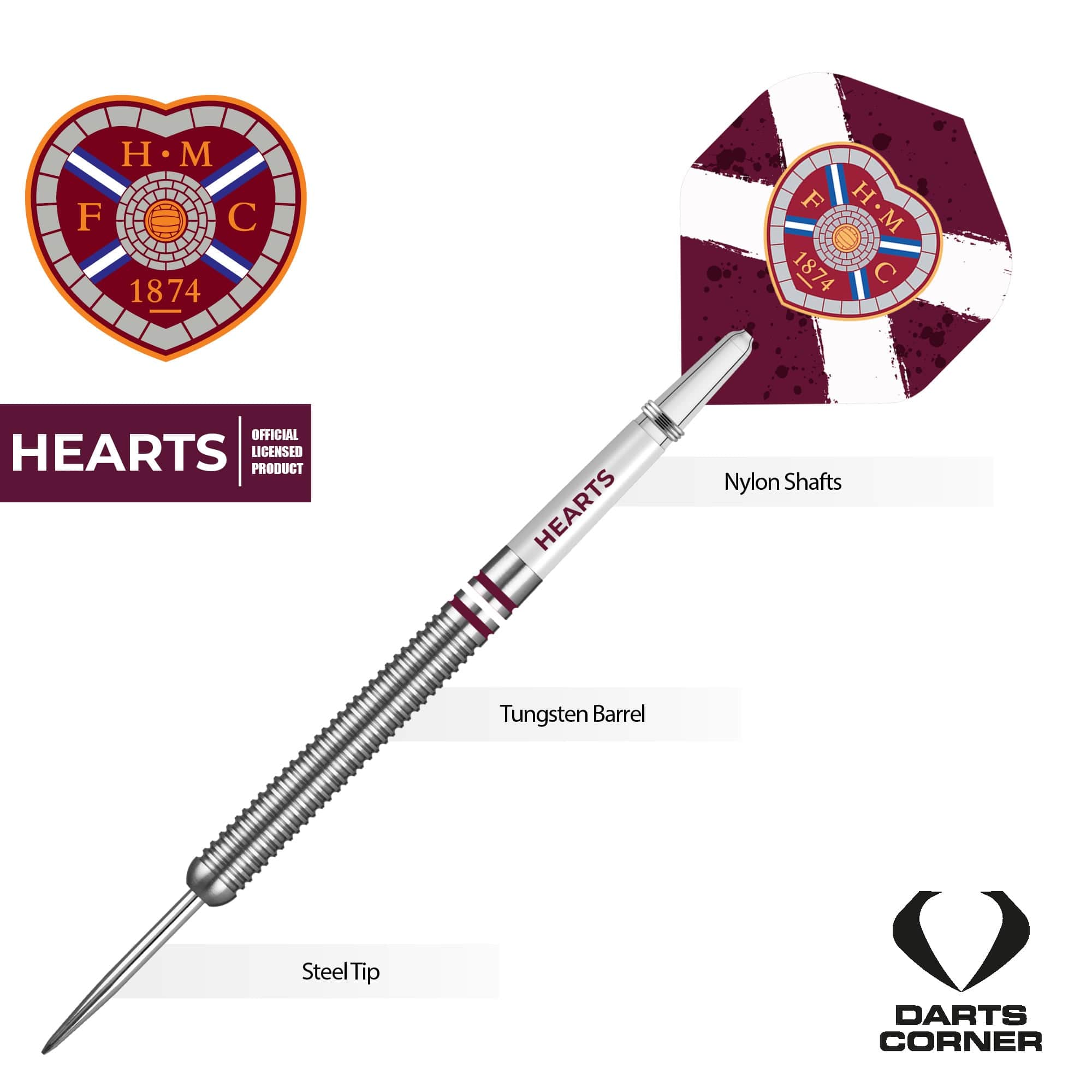 Heart of Midlothian FC - Official Licensed - Hearts - Steel Tip Darts - Tungsten - 24g - Image 3