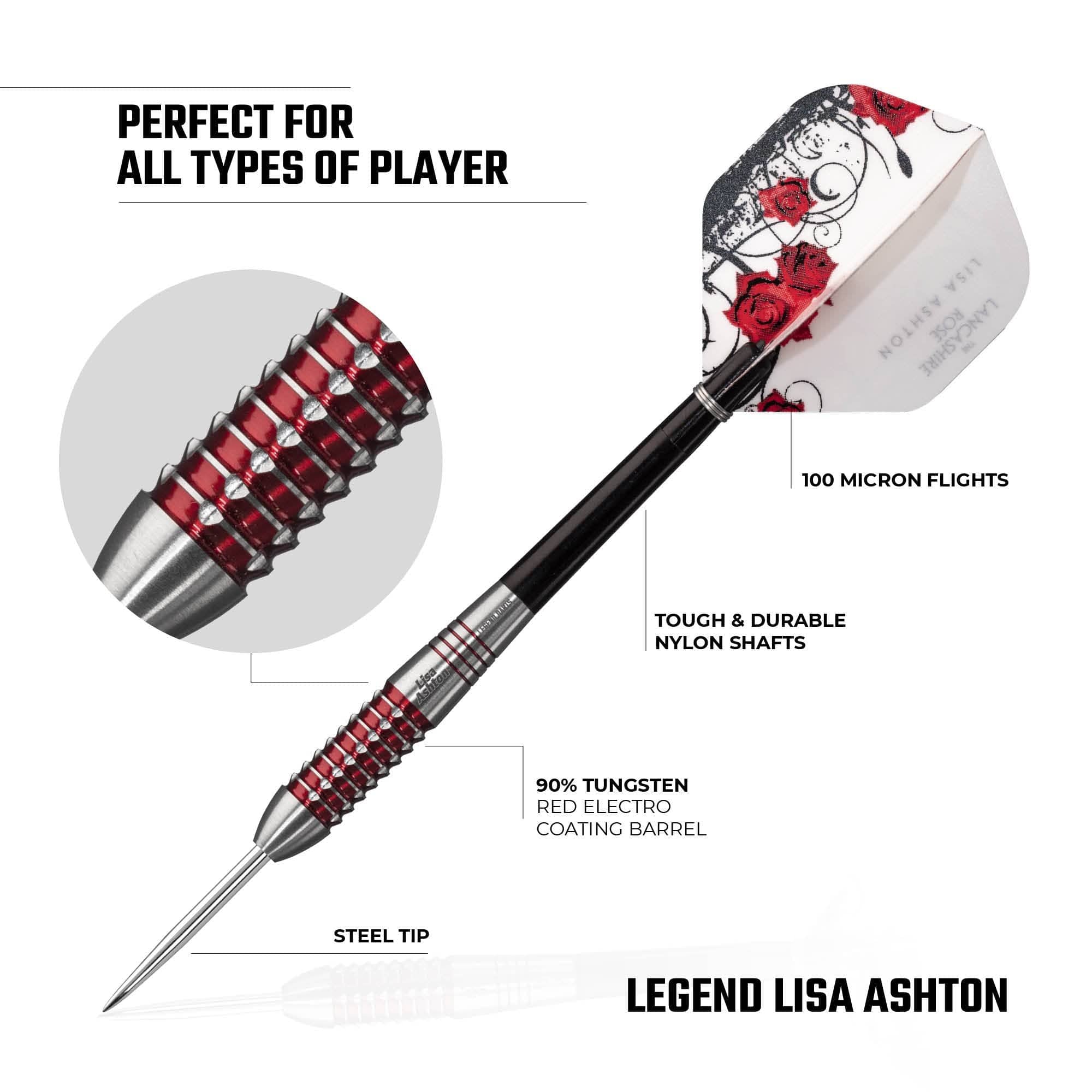 *Legend Darts - Steel Tip - 90% Tungsten - The Lancashire Rose - Lisa Ashton - Electro Red - Image 4
