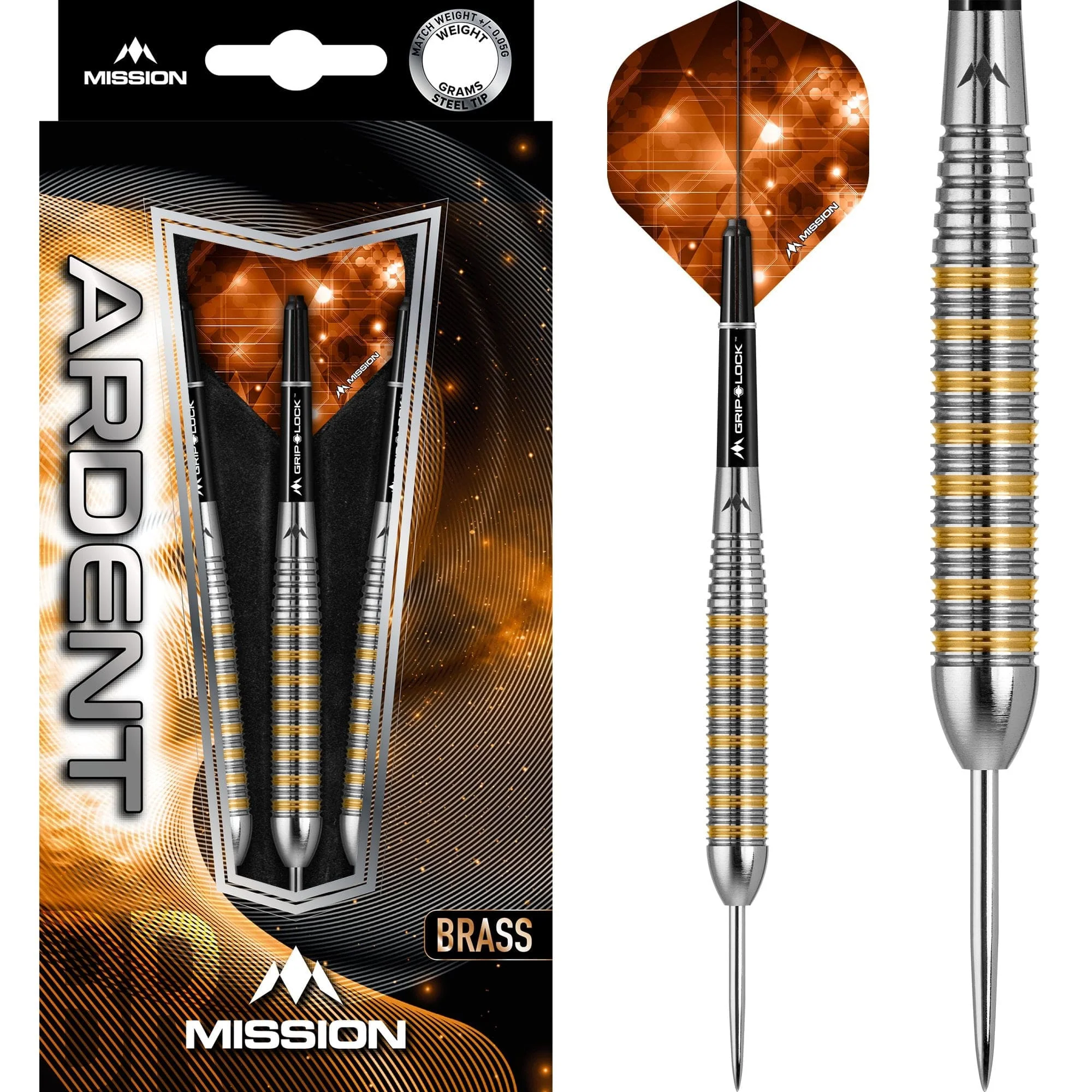 Mission Ardent Darts - Steel Tip Brass - M2 - Front Ring Grip - 24g