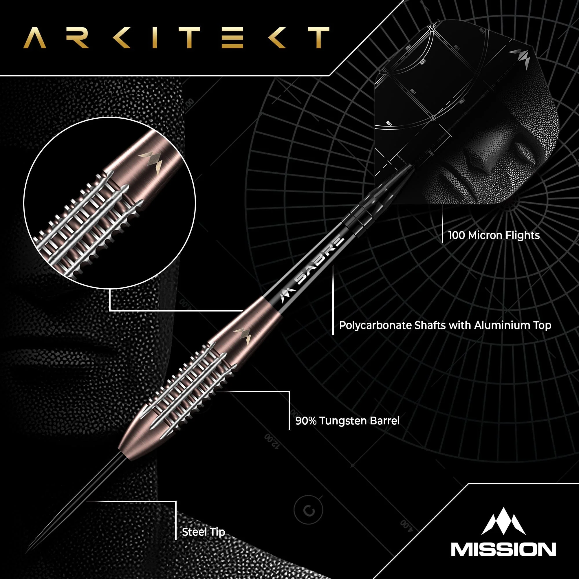 Mission Arkitekt Darts - Steel Tip - 90% Tungsten - Bronze Silica PVD - Image 3