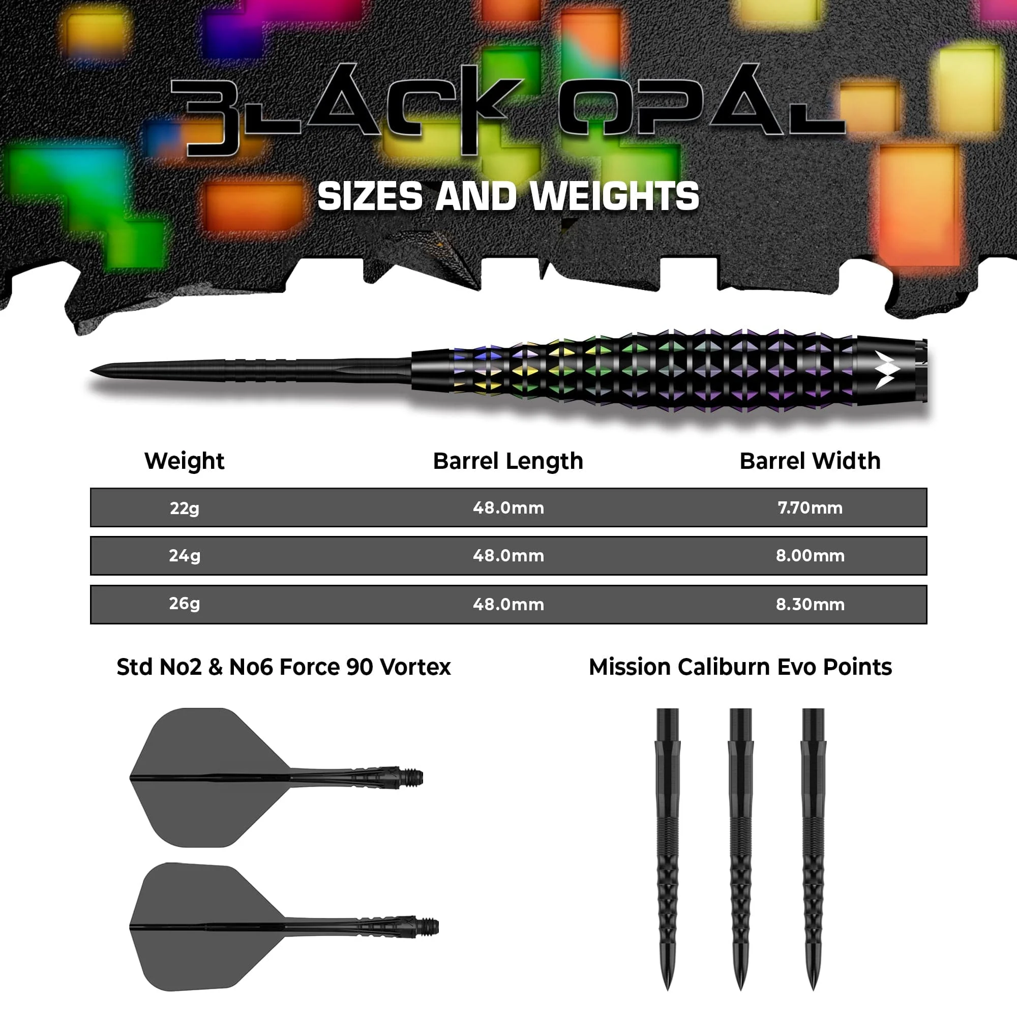 Mission Black Opal Darts - Steel Tip - 95% Tungsten - Black & Coral PVD - Image 4
