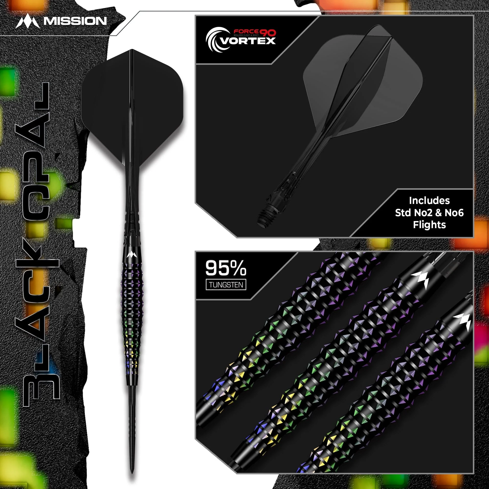 Mission Black Opal Darts - Steel Tip - 95% Tungsten - Black & Coral PVD - Image 7