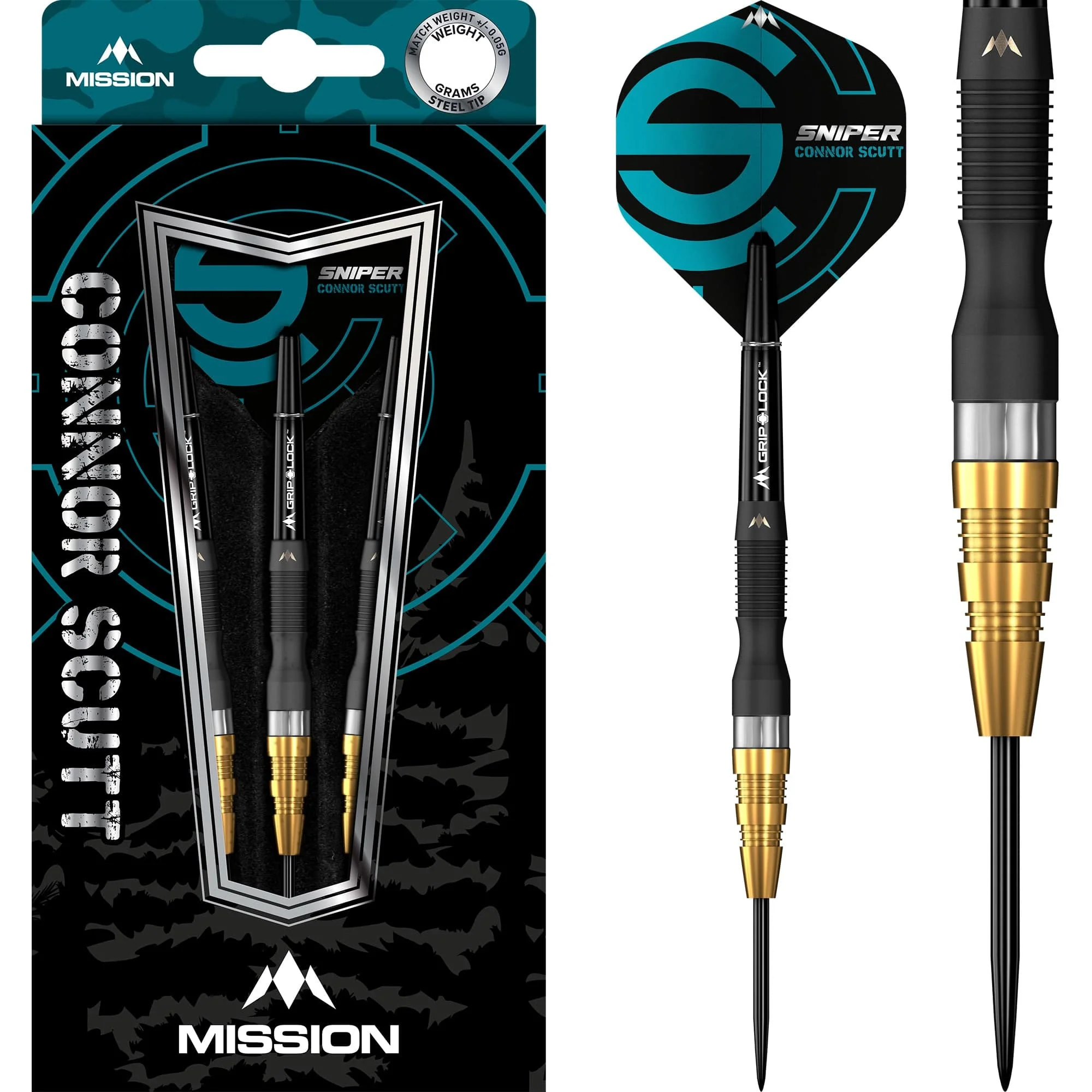 Mission Connor Scutt Darts - Steel Tip - Sniper - Black & Gold