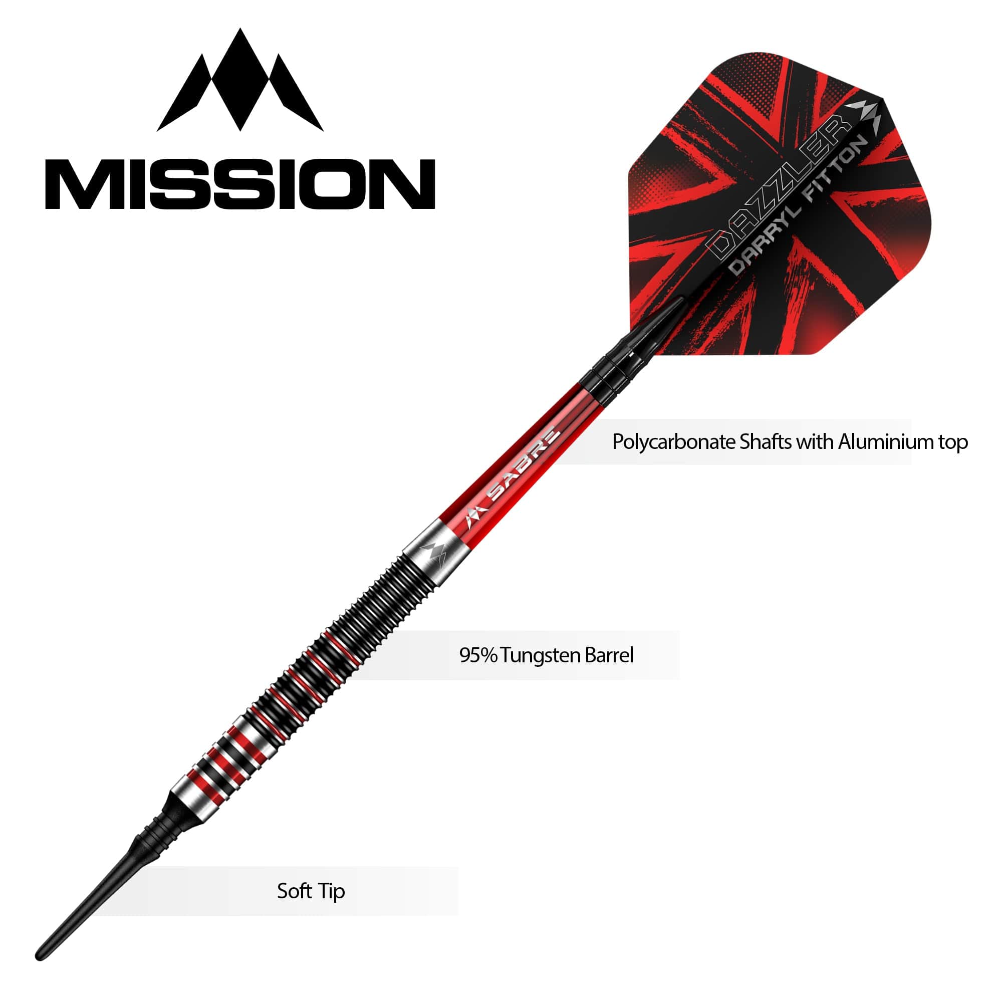 Mission Darryl Fitton Darts - Soft Tip - Electro Black & Red - The Dazzler - 18g - Image 4