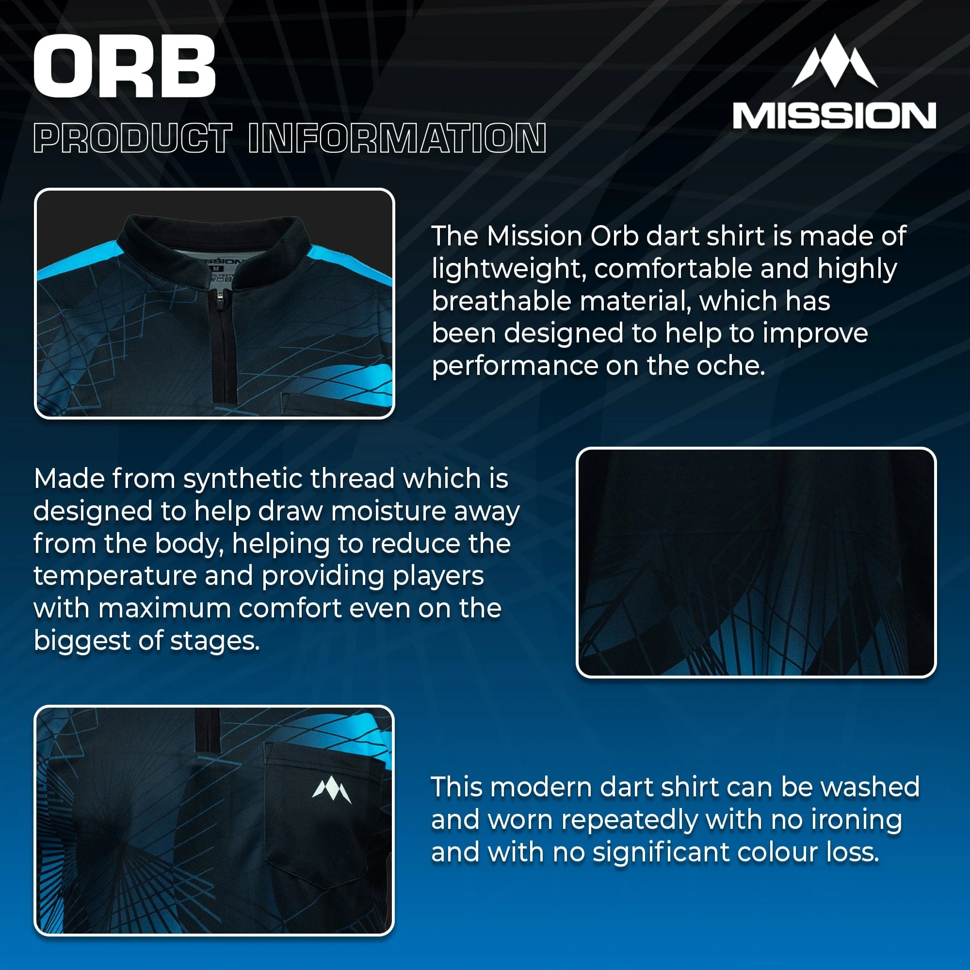 *Mission Darts Orb Dart Shirt - Collarless - Lightweight - Black & Blue - Youth - Image 4