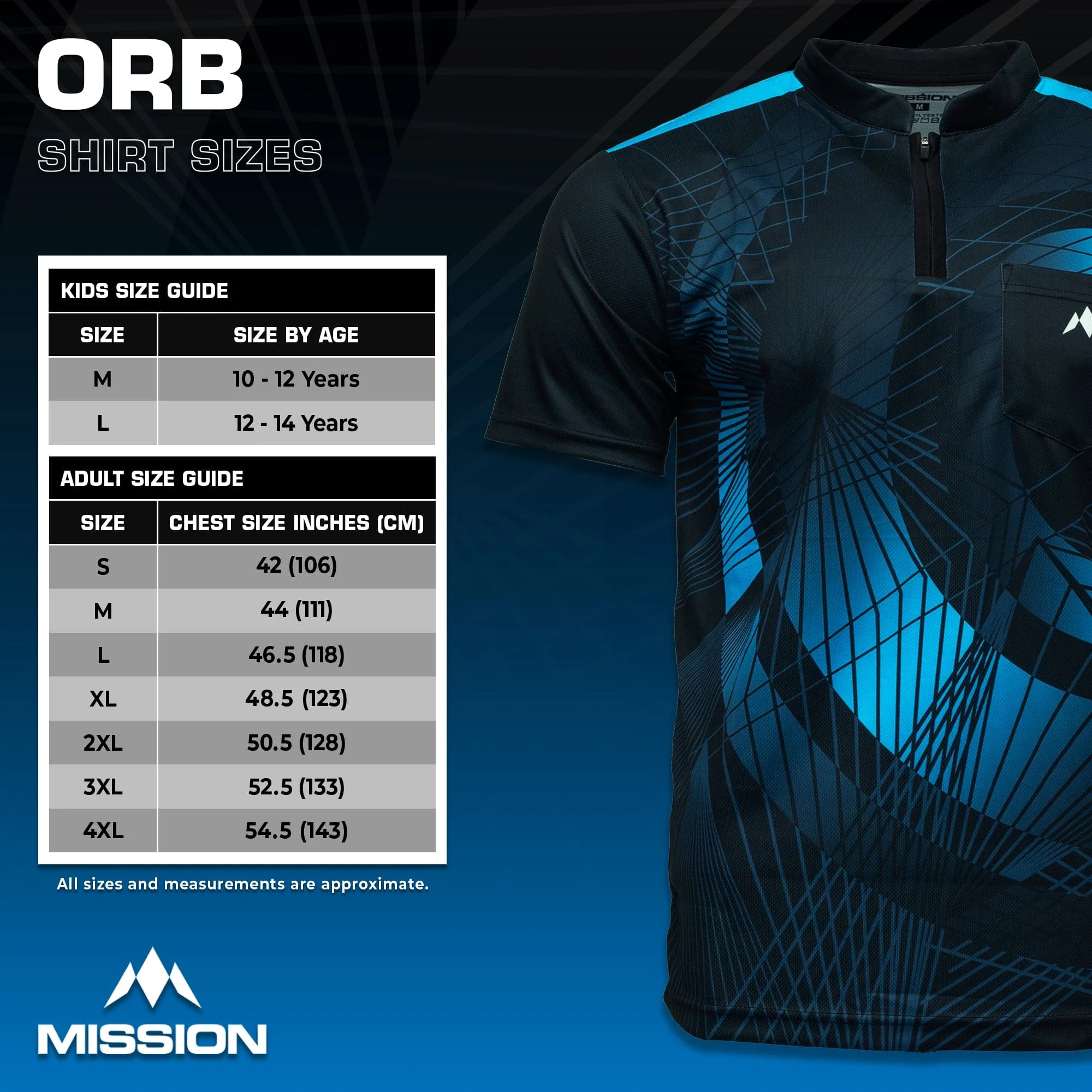 *Mission Darts Orb Dart Shirt - Collarless - Lightweight - Black & Blue - Youth - Image 5