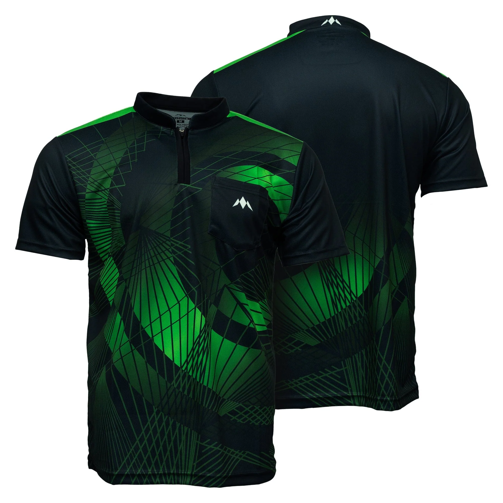 *Mission Darts Orb Dart Shirt - Collarless - Lightweight - Black & Green - Youth