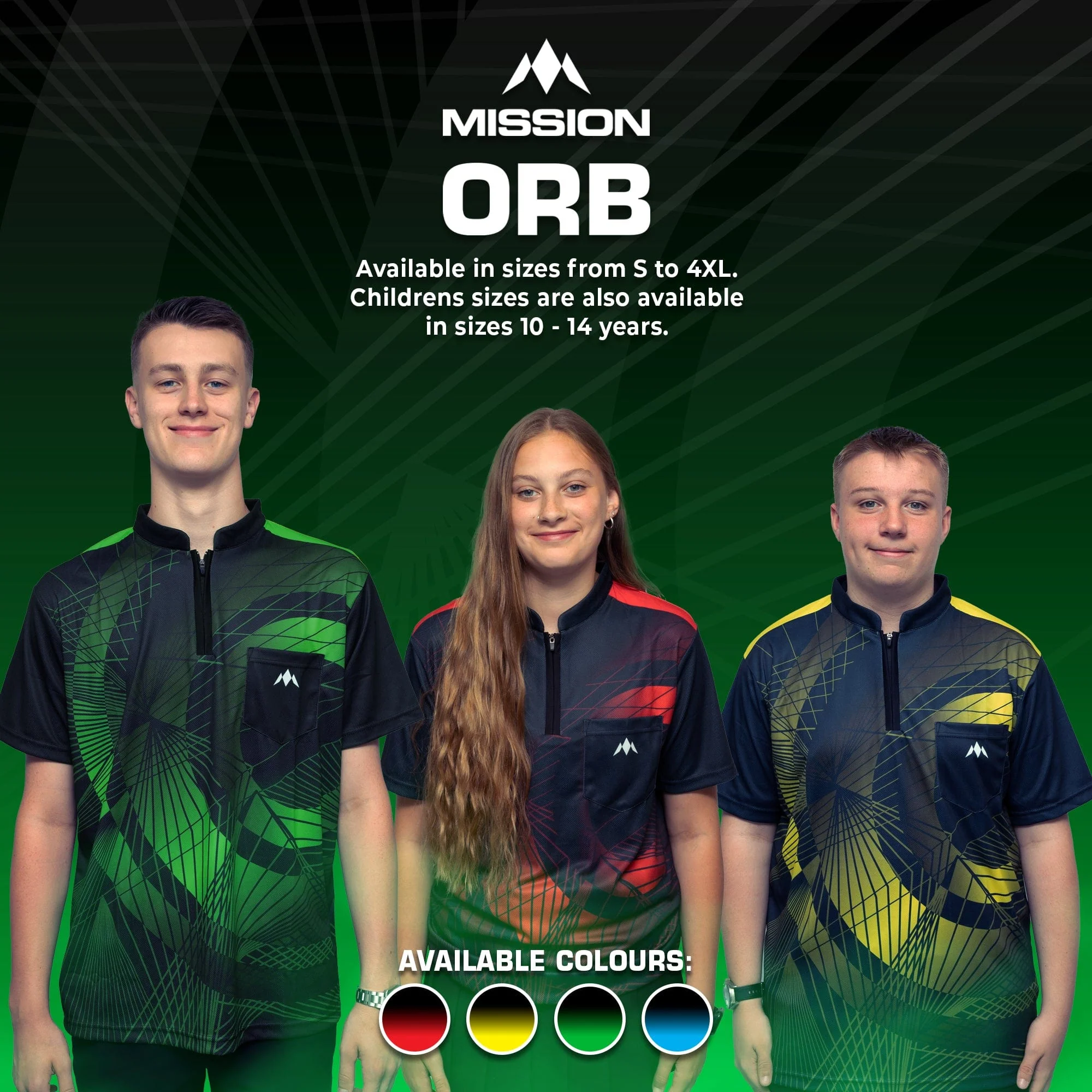 *Mission Darts Orb Dart Shirt - Collarless - Lightweight - Black & Green - Youth - Image 6