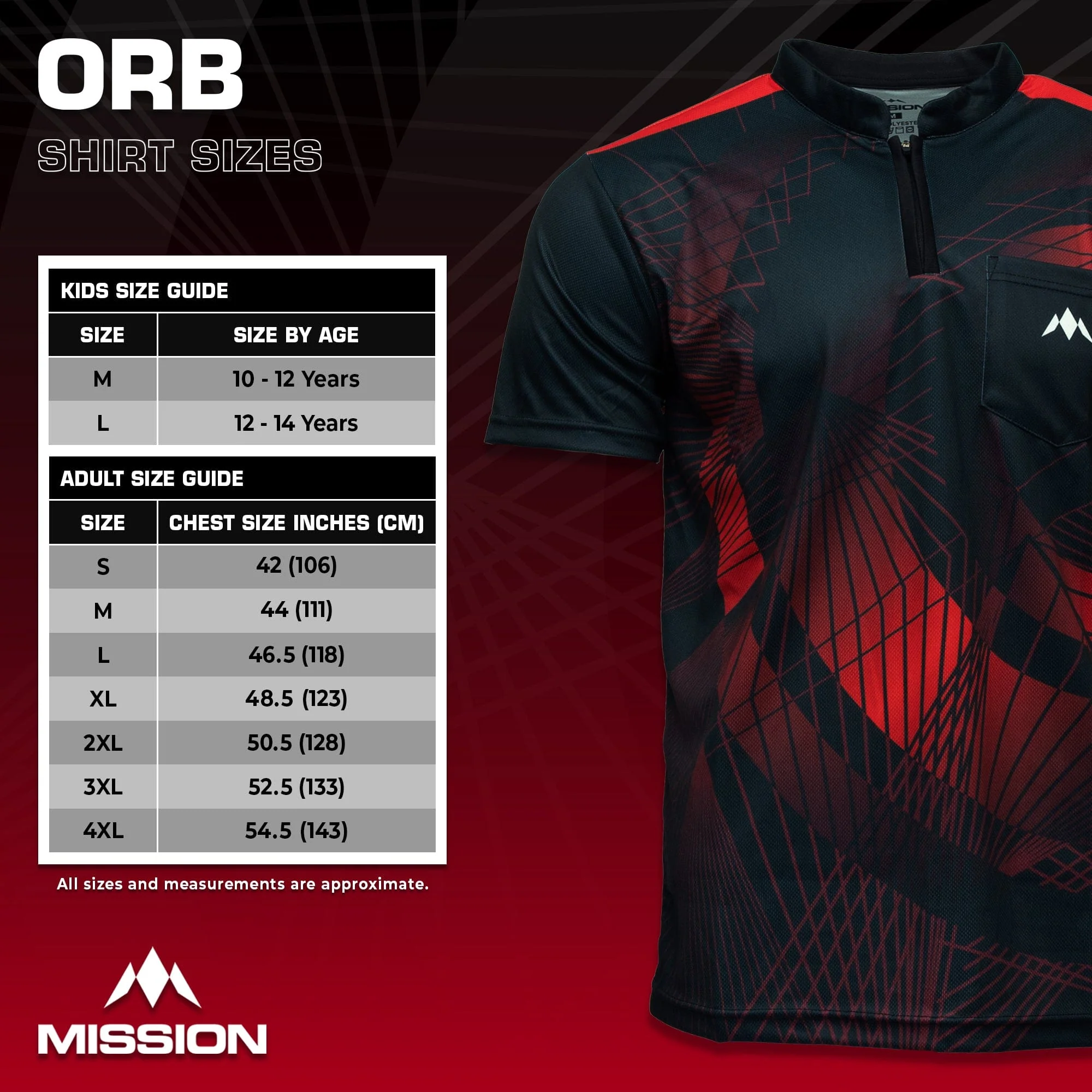 *Mission Darts Orb Dart Shirt - Collarless - Lightweight - Black & Red - Image 5