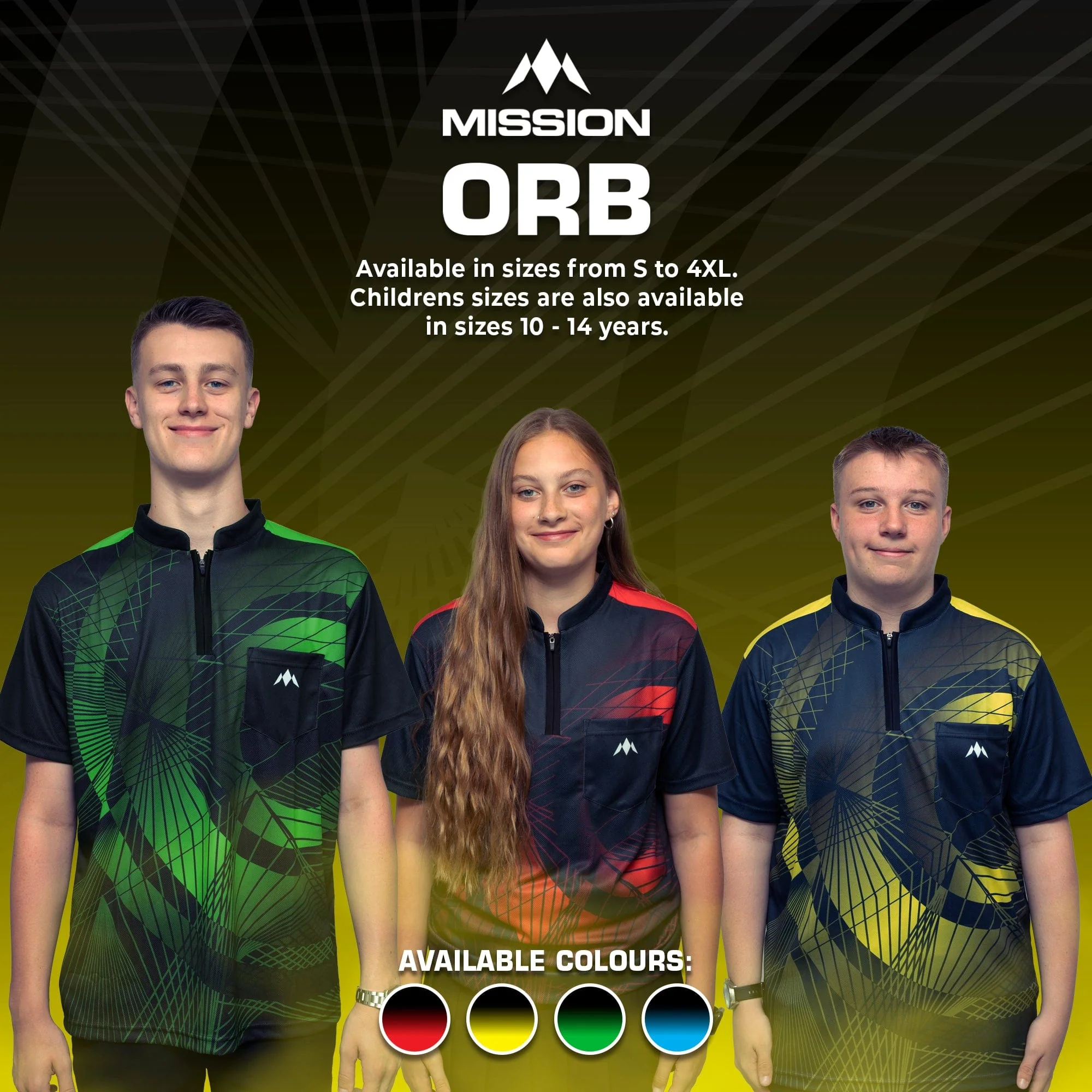 *Mission Darts Orb Dart Shirt - Collarless - Lightweight - Black & Yellow - Youth - Image 6