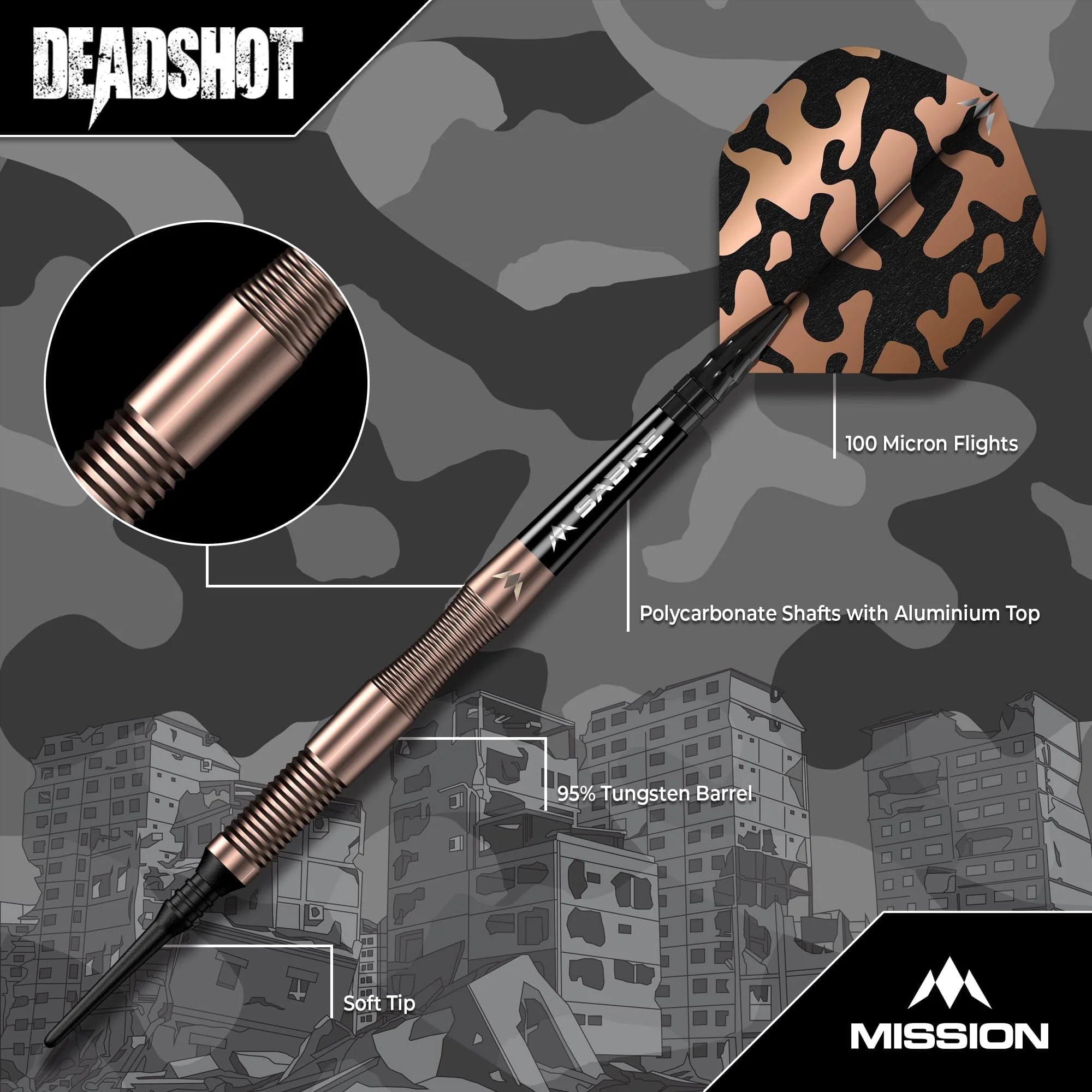 Mission Dead Shot Darts - Soft Tip - 95% Tungsten - Bronze - 19g - Image 3