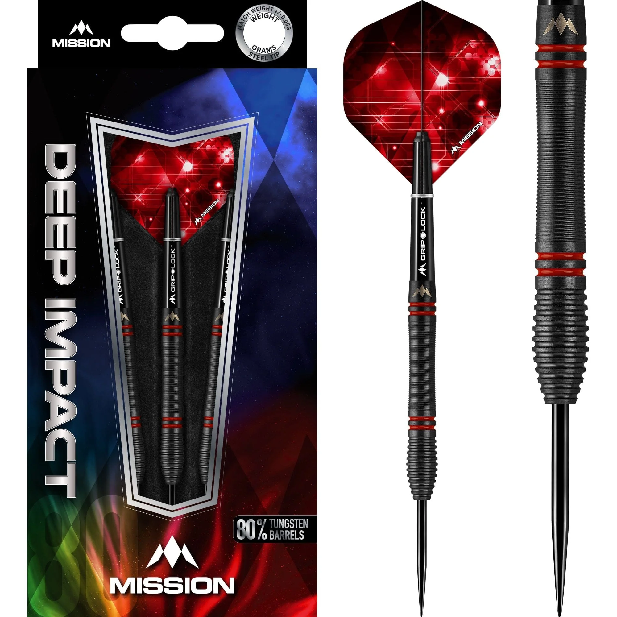 *Mission Deep Impact Darts - Steel Tip - Black - M5 - Red