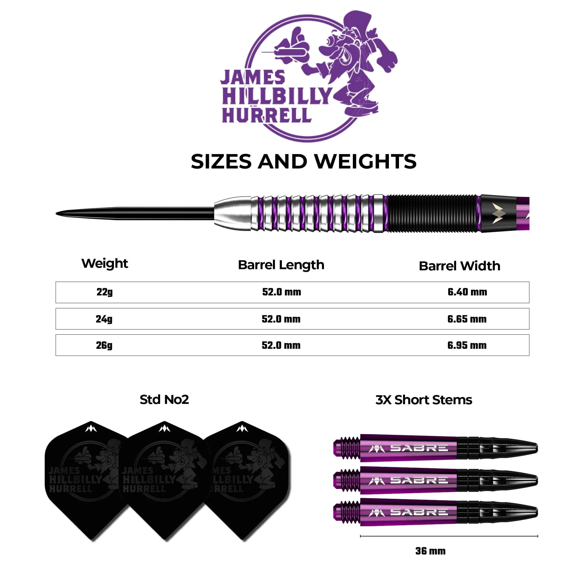 Mission James Hurrell Darts - Steel Tip - Hillbilly - Black & Purple - Image 3