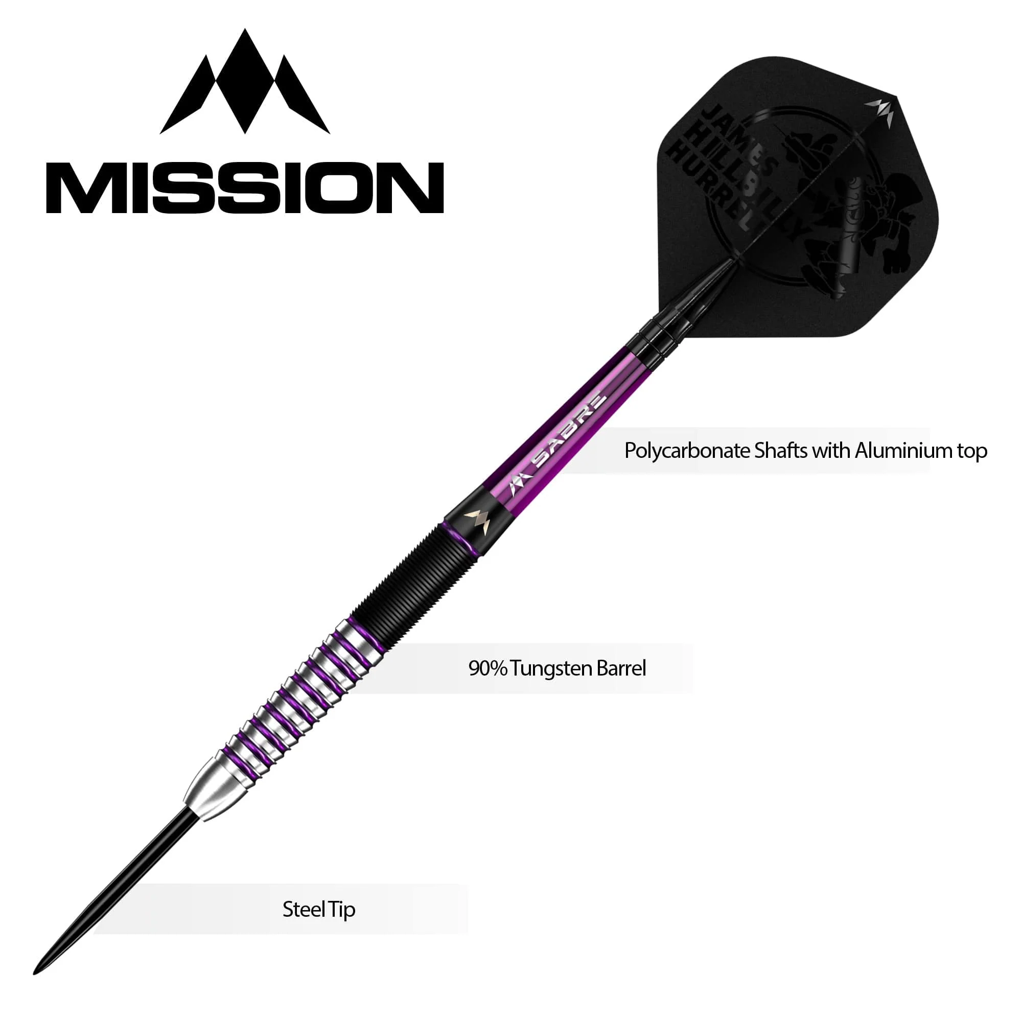 Mission James Hurrell Darts - Steel Tip - Hillbilly - Black & Purple - Image 4