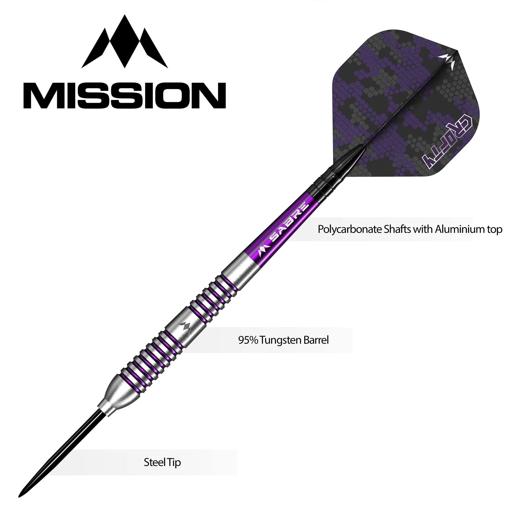 Mission Joe Croft Darts - Steel Tip - 95% Tungsten - Silver & Purple Electro - Image 3