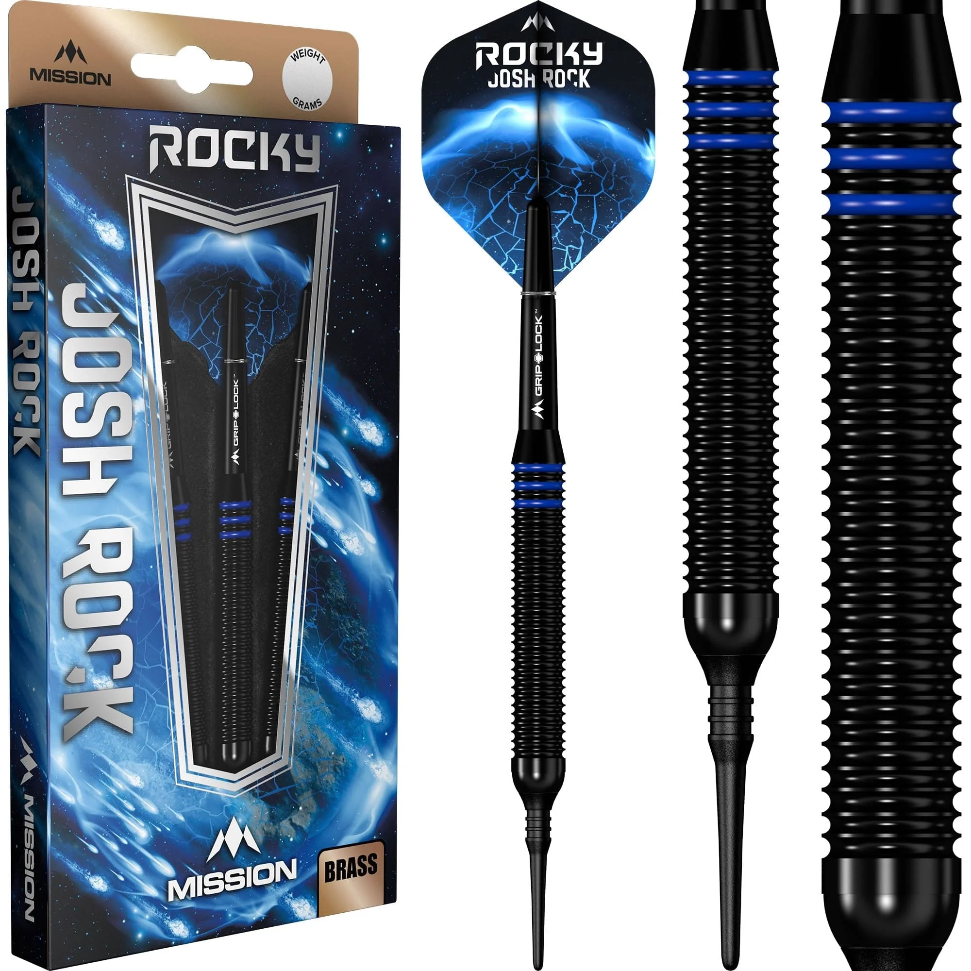 *Mission Josh Rock Darts - Soft Tip - Brass - Rocky - Black & Blue - Image 2