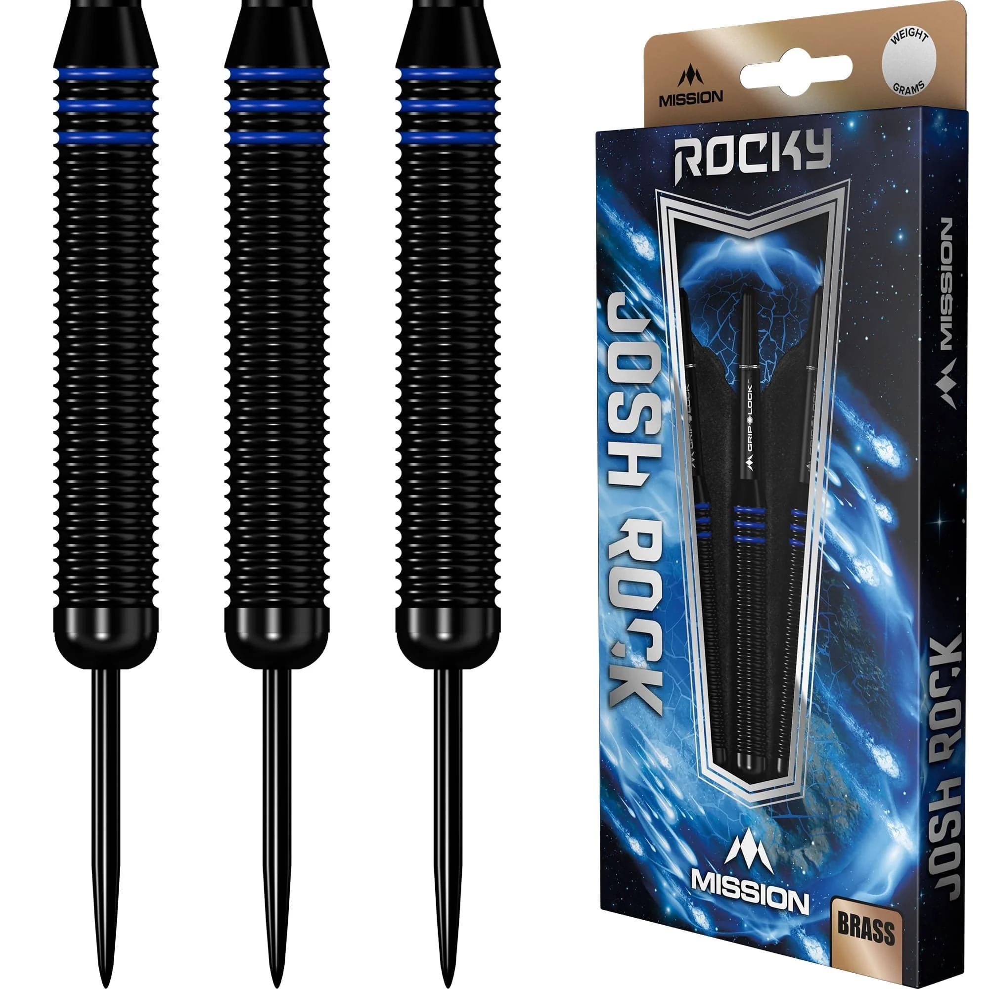 *Mission Josh Rock Darts - Steel Tip - Brass - Rocky - Black & Blue - Image 5