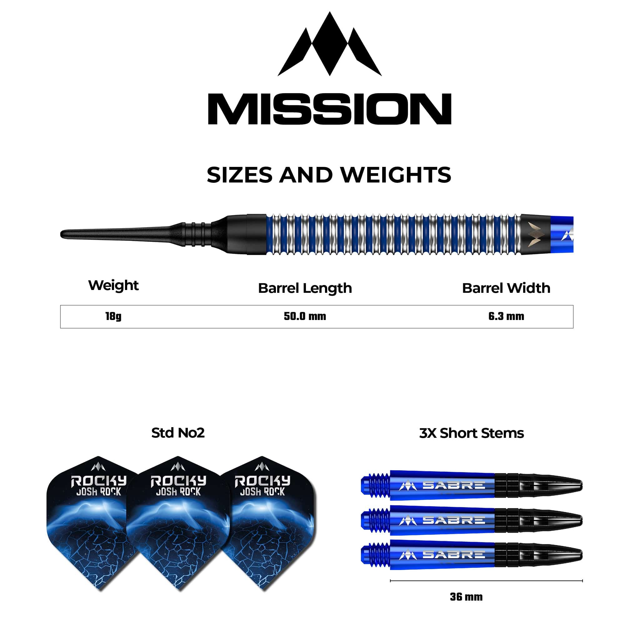 *Mission Josh Rock Darts v1 - Soft Tip - 95% - Rocky - Black & Blue - 18g - Image 3