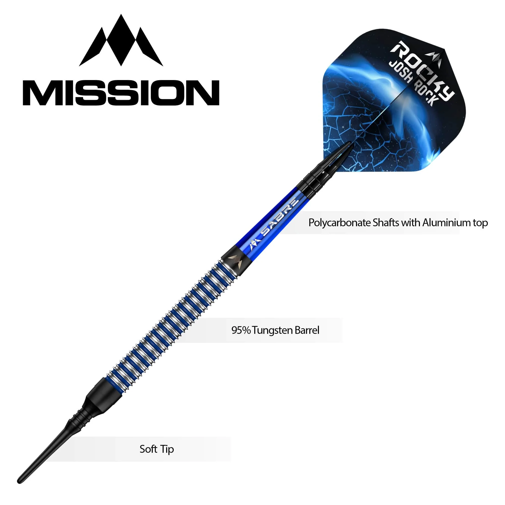*Mission Josh Rock Darts v1 - Soft Tip - 95% - Rocky - Black & Blue - 18g - Image 4