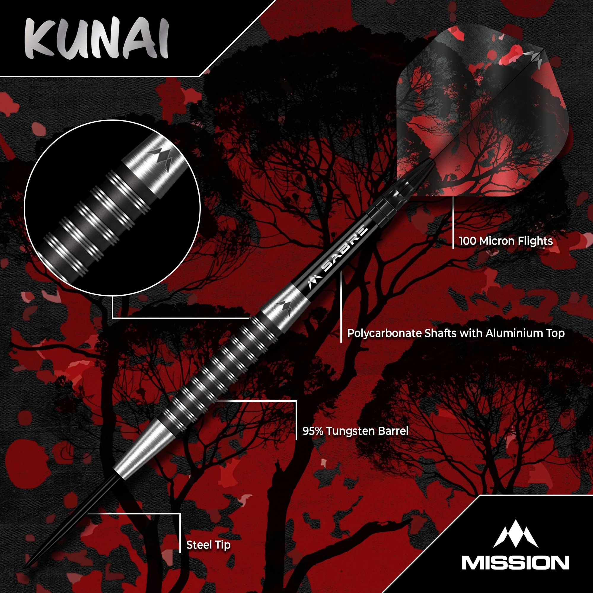 Mission Kunai Darts - Steel Tip - 95% Tungsten - Black PVD - Image 3