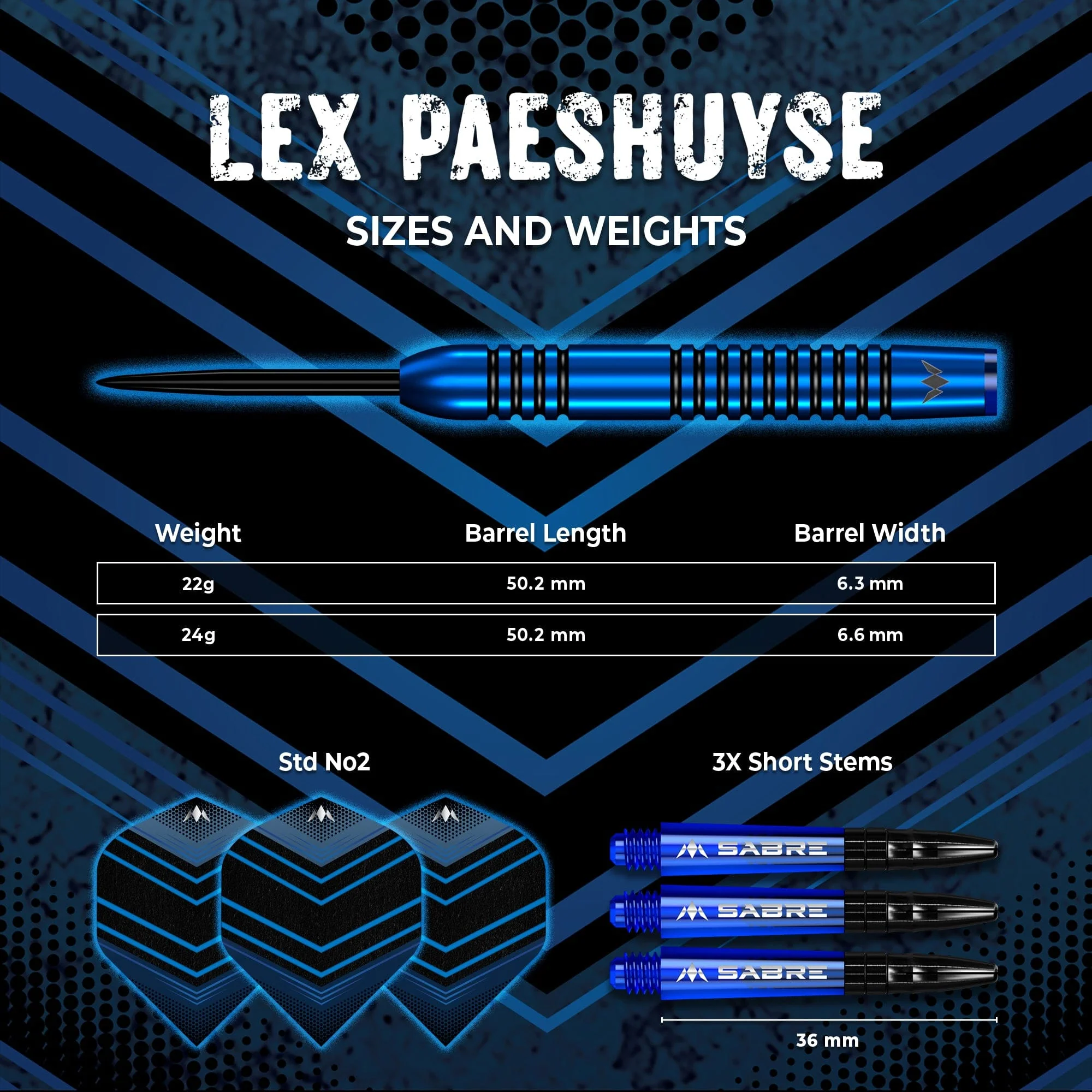 Mission Lex Paeshuyse Darts - Steel Tip - 90% Tungsten - Blue & Black - Image 5